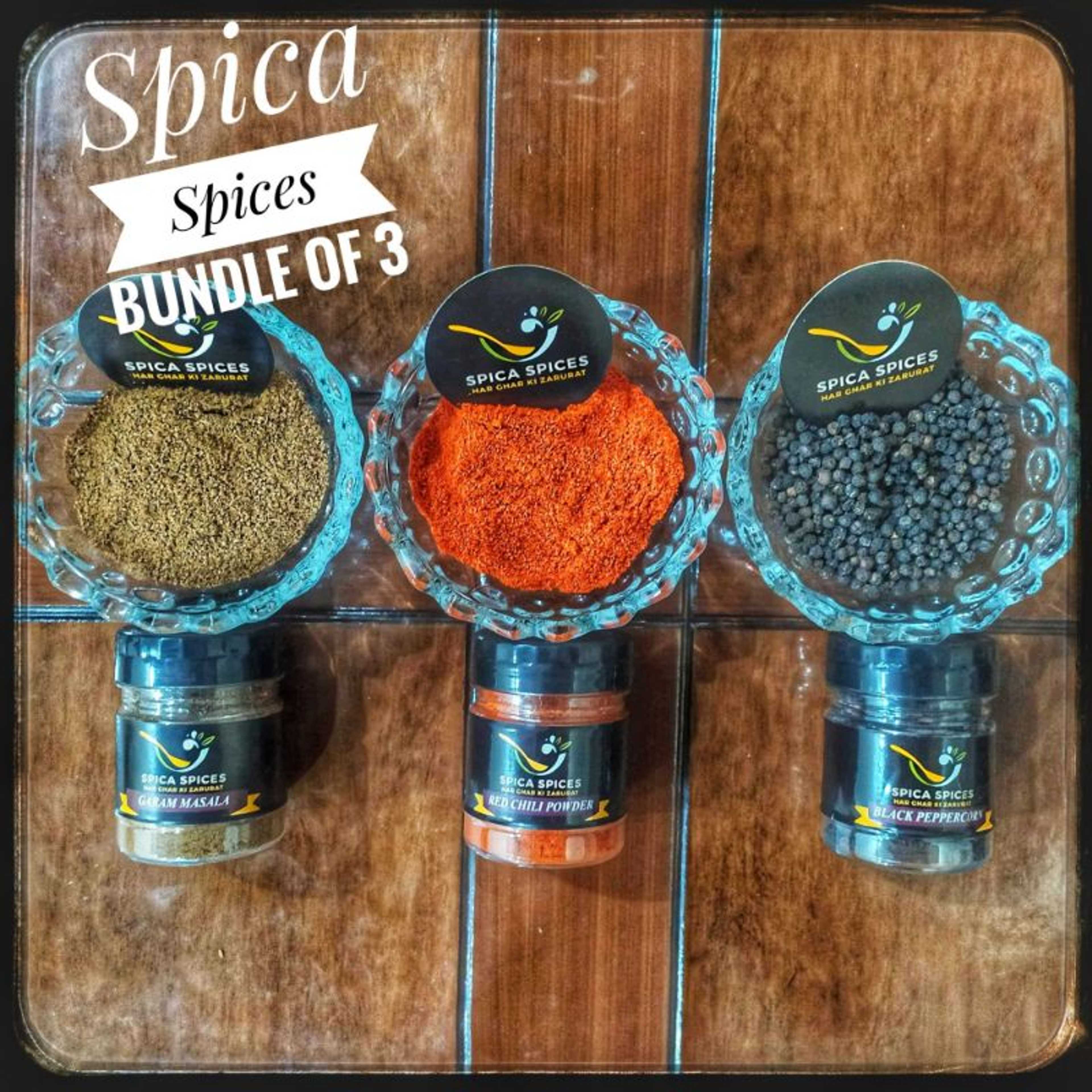 Bundle of 3 - Black Peppercorn 90grams - Red Chili Powder 75grams - Garam Masala 85grams - Gross weight 250grams