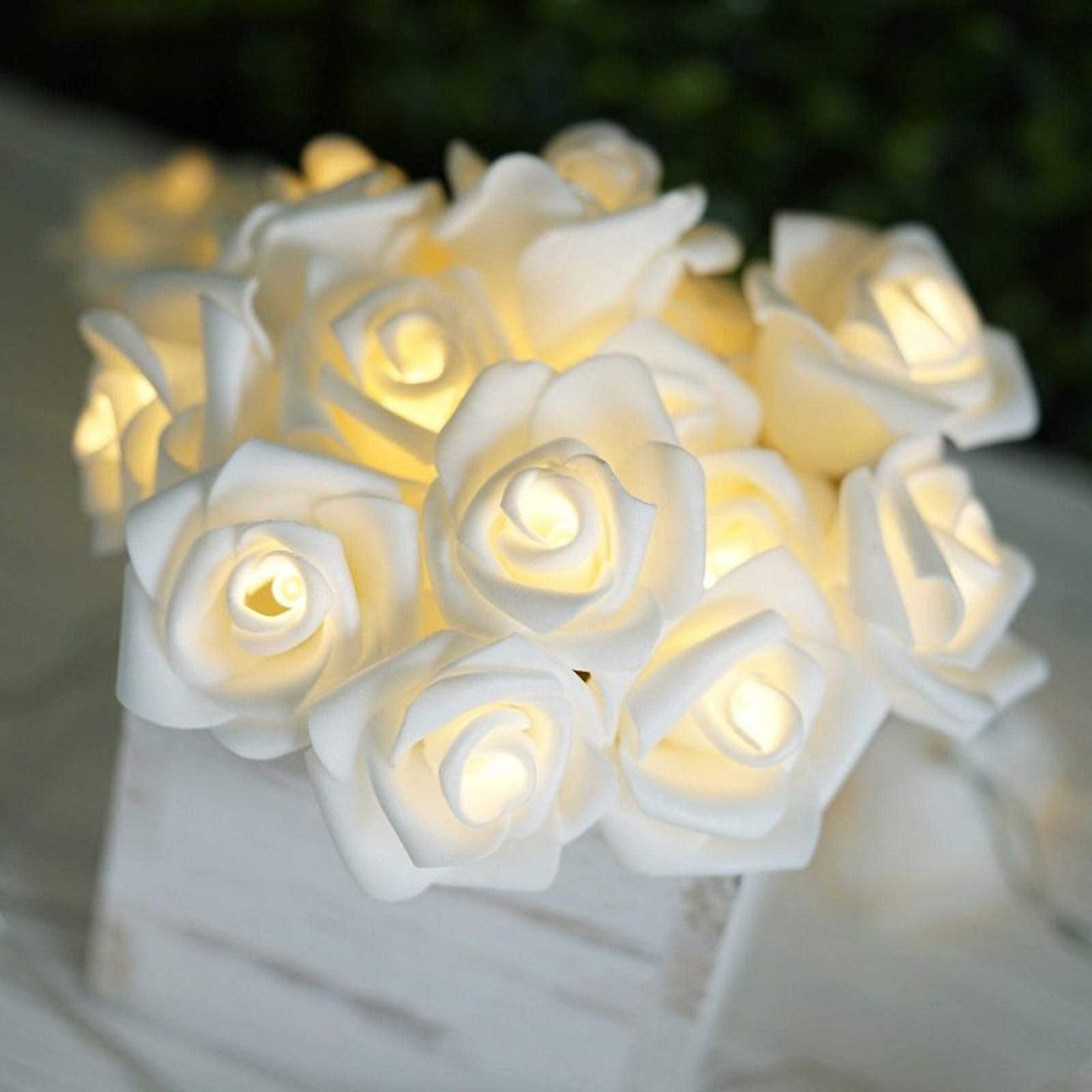 10 leds White Rose Flower Fairy String Lights Wedding Valentine Party White Rose Decor Lighting - Product Main Image