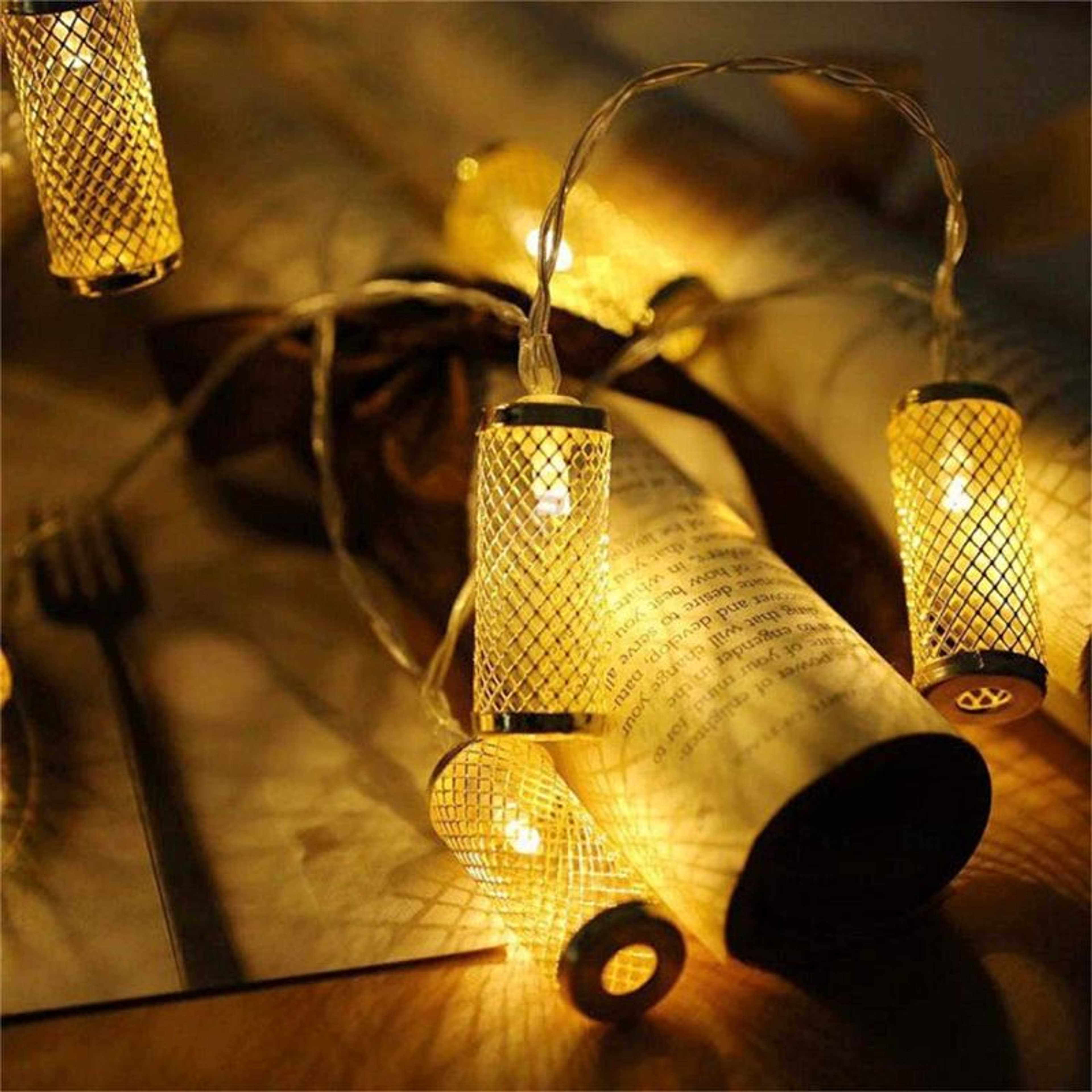 Warm White 10 led Fairy String light Steel Cylindrical lamp shape decorative rope for indoor Outdoor Party - Product Main Image