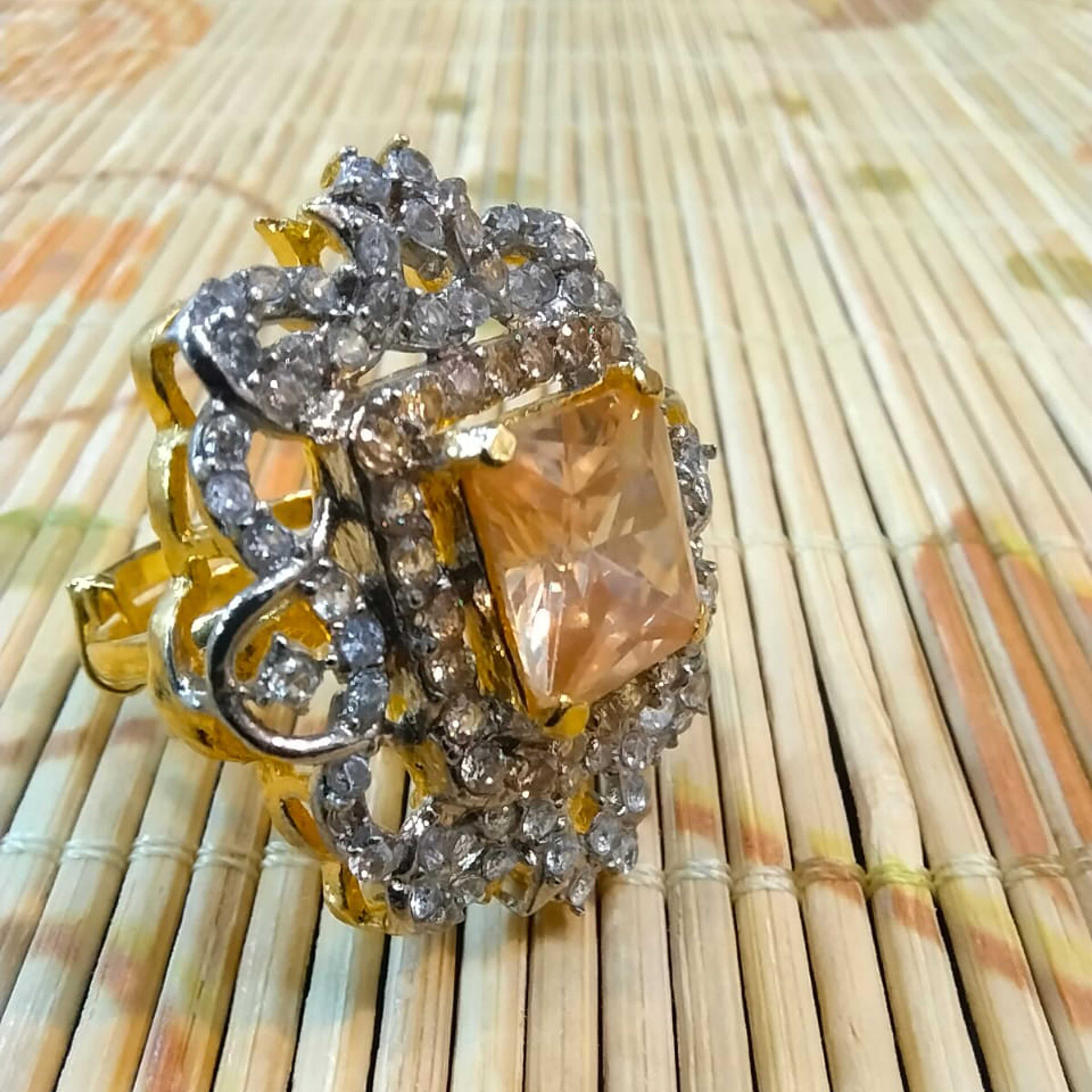 Champagne Color Stone with Zircon Stones Ring