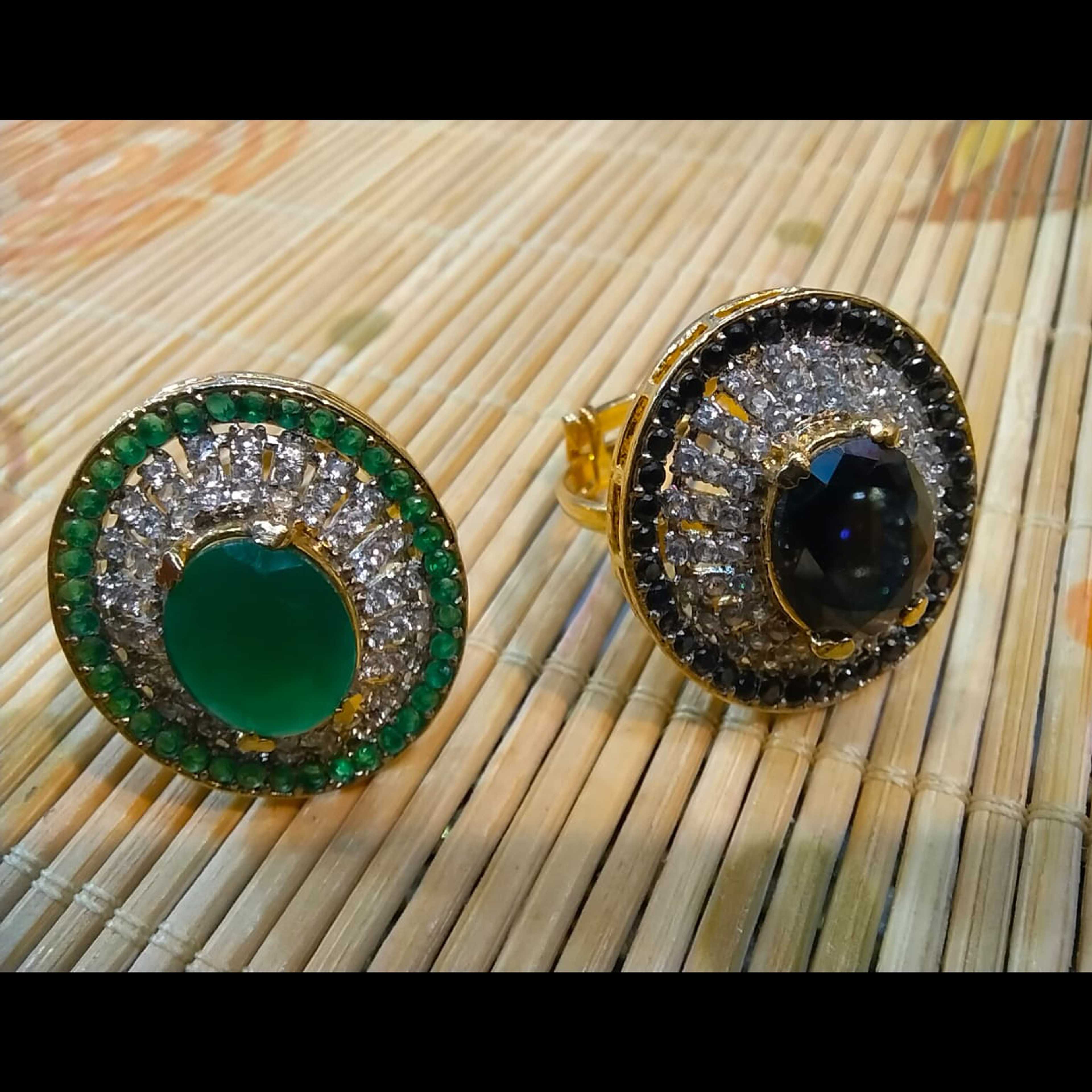Green Emerald and Black Color Stones with Zircon Stones Rings