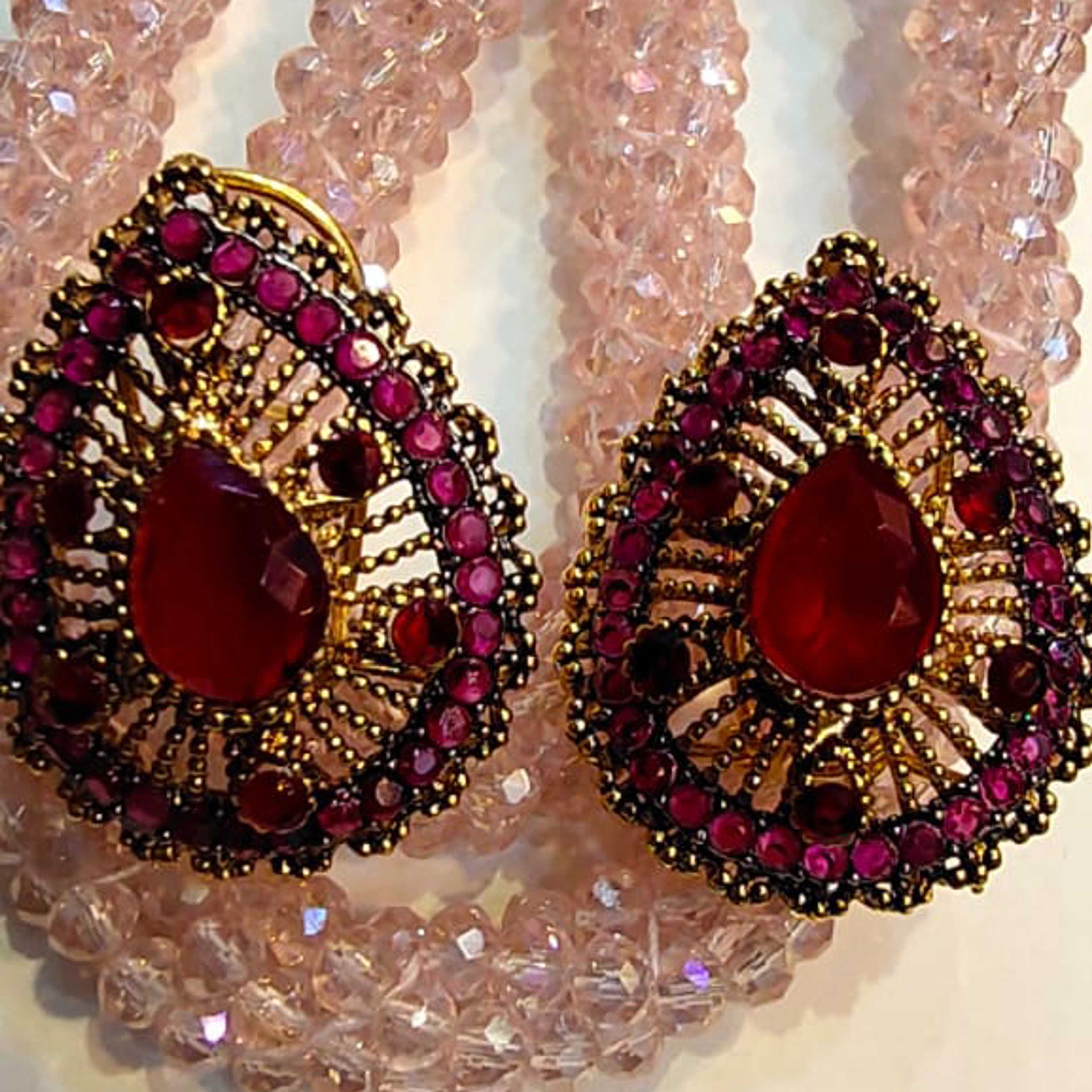 Leaf shape red ruby color Ear Tops