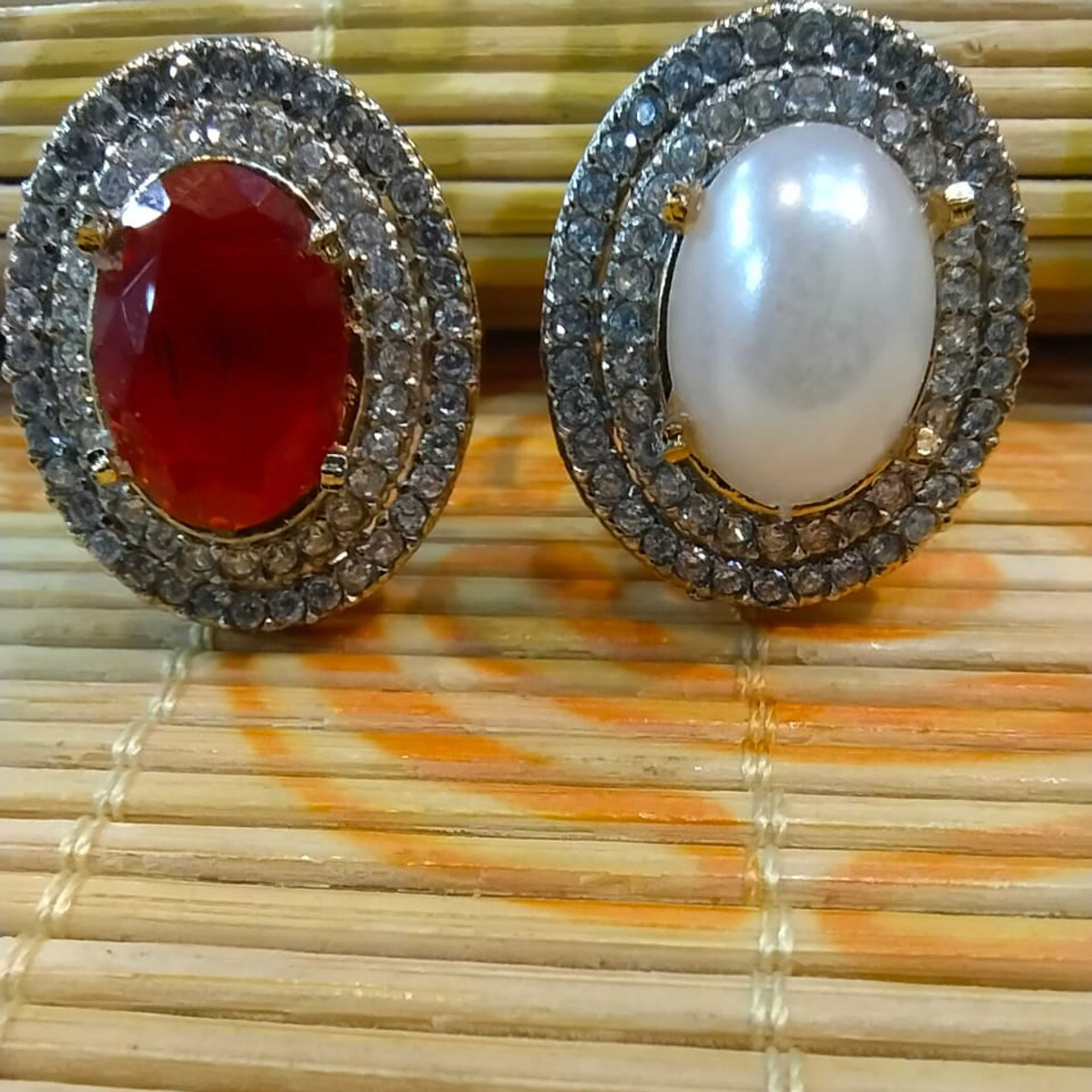Red Ruby Color and White Color Ring with Zircon Stones Adjustable Rings