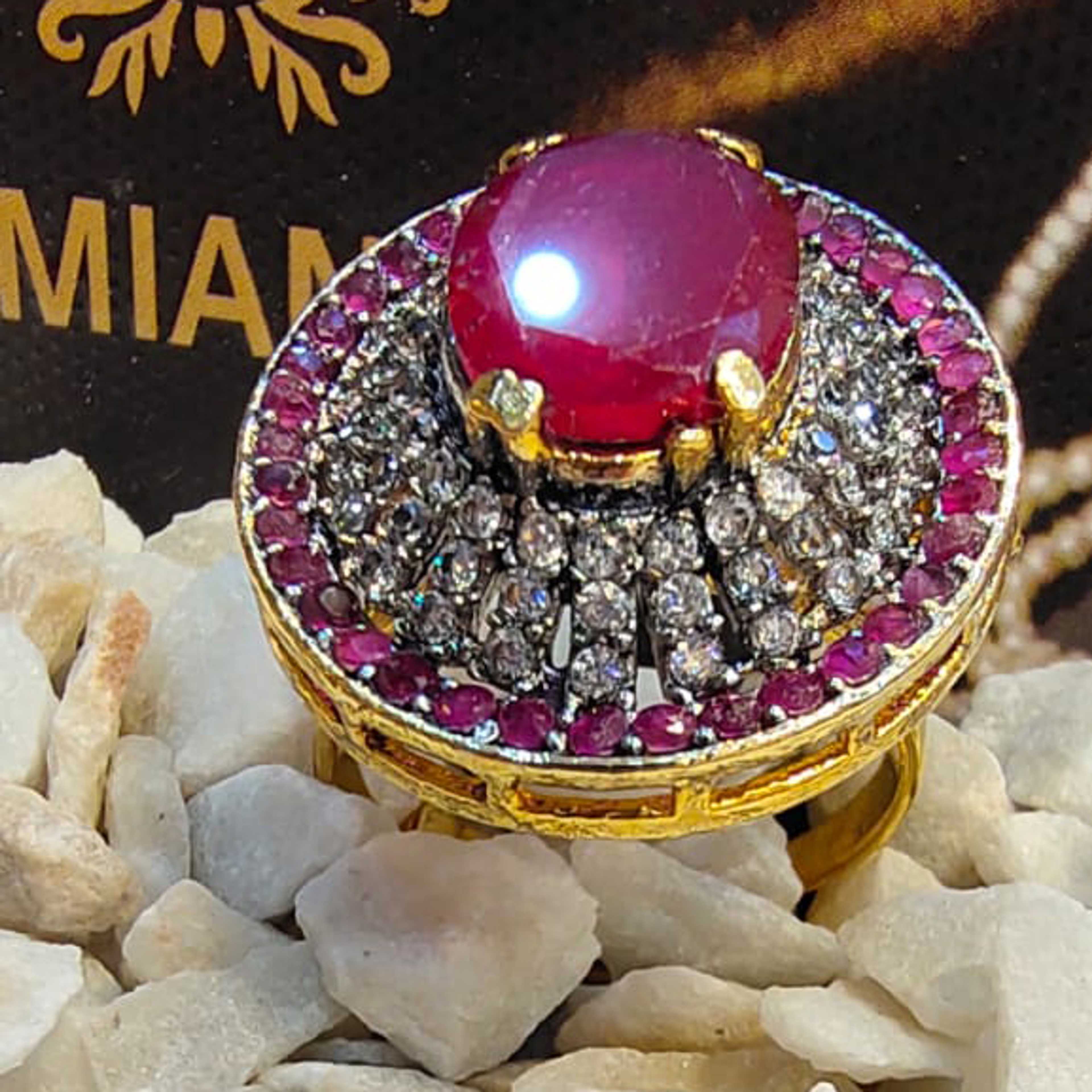 Red Ruby Stones with Zircon Stones Ring