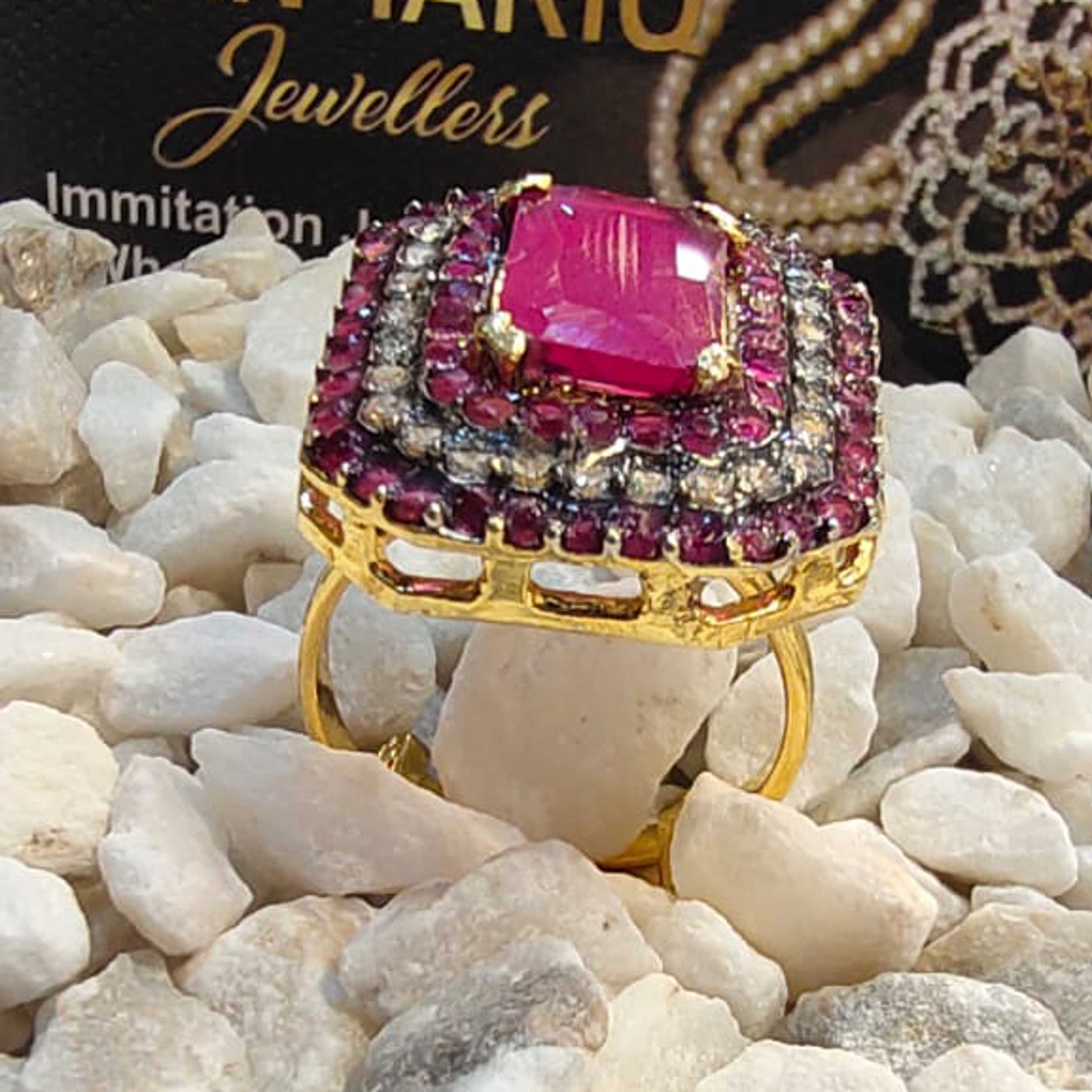 Red Ruby Stones with Zircon Stones Ring 
