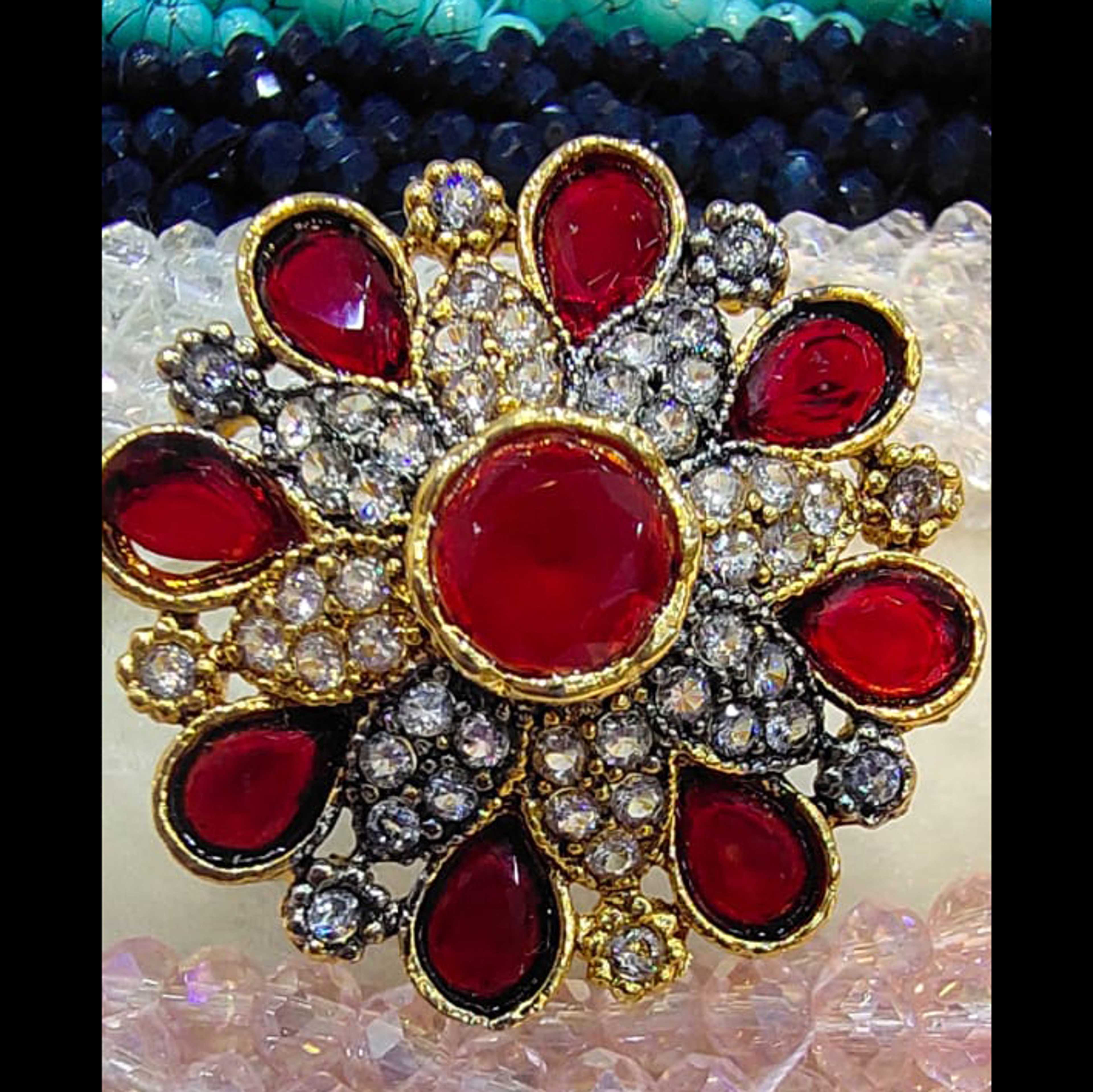Red Ruby Stones with Zircon Stones Ring