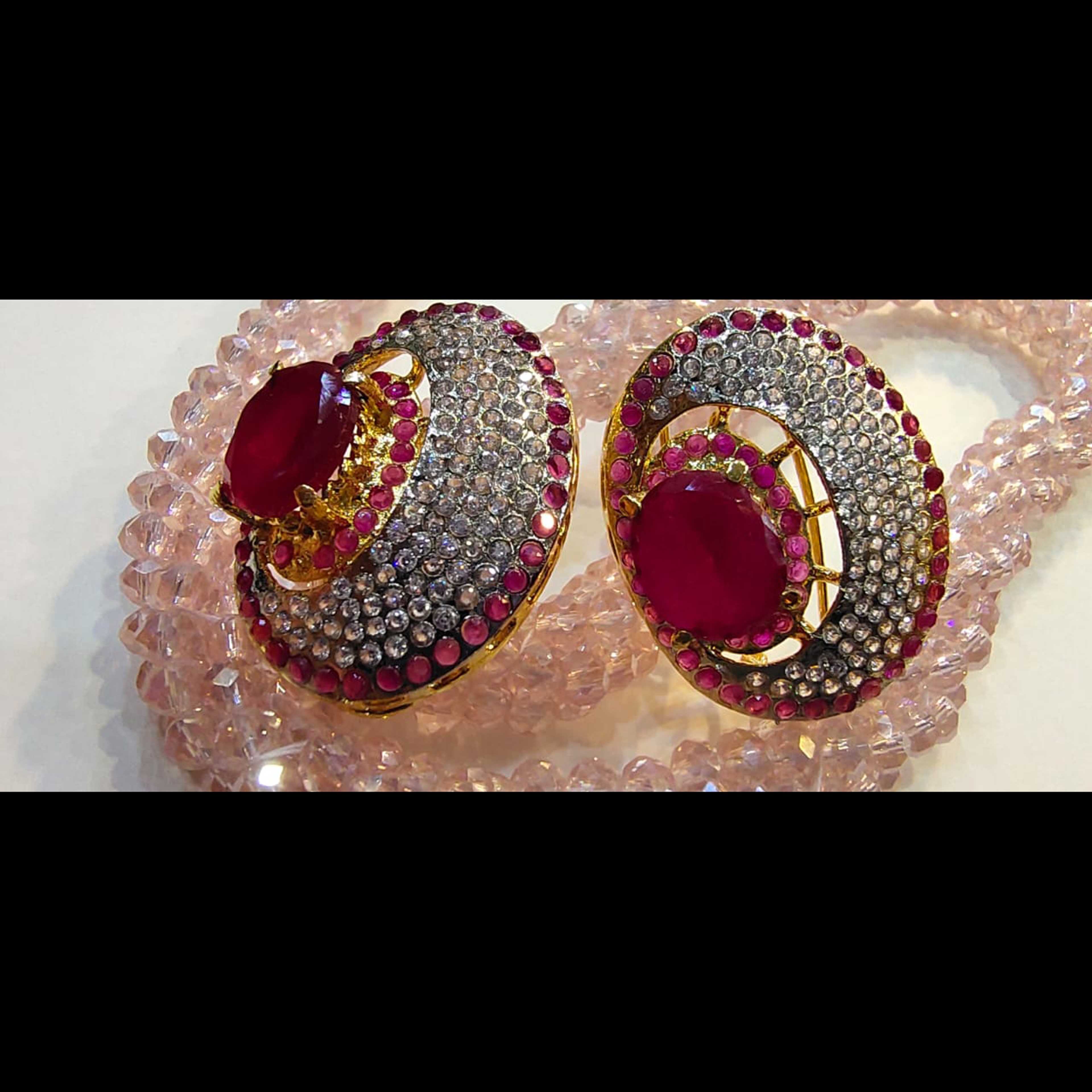 Red Ruby with Zircon Tops Goldplated