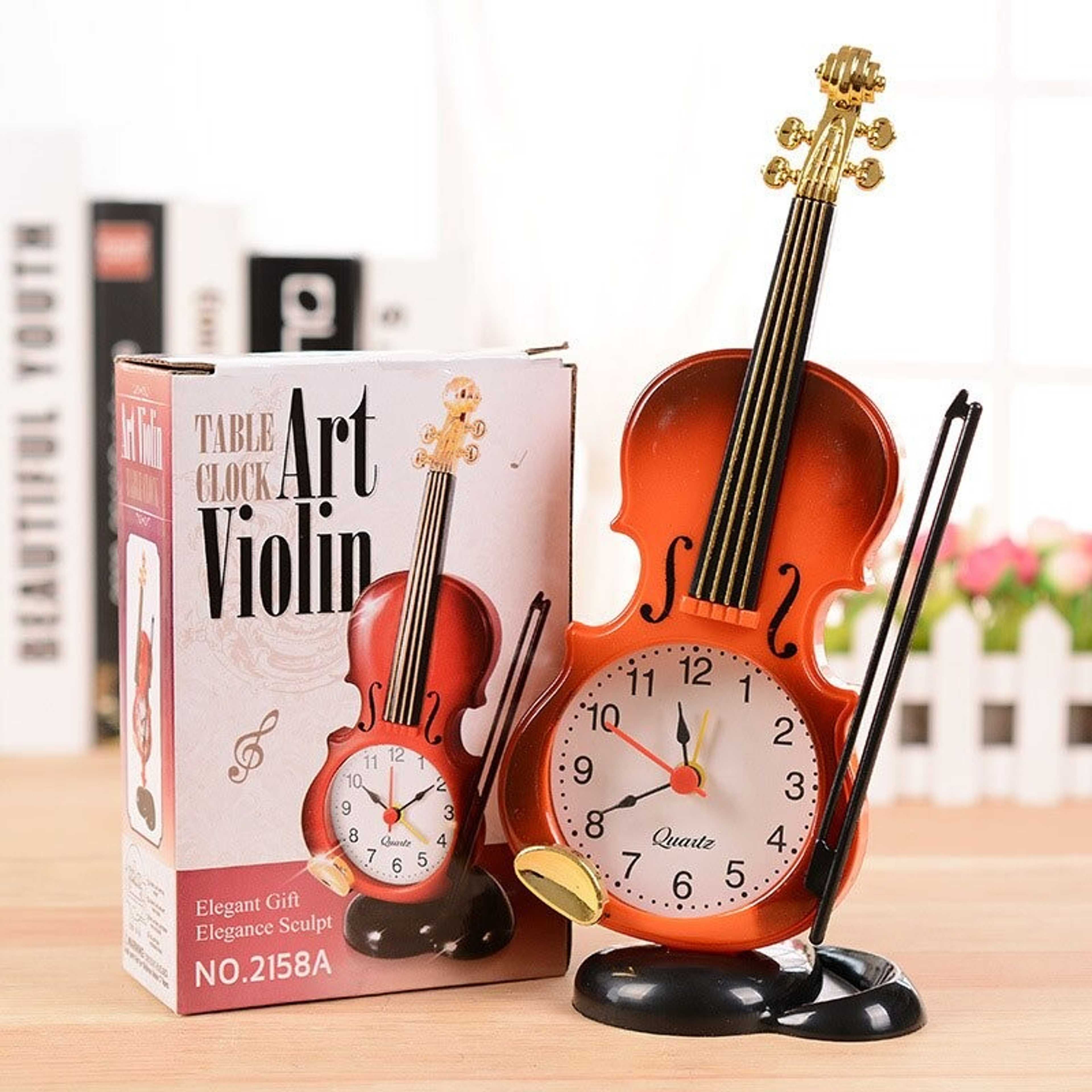 Creative Table Clock Student Violin Home Decor Fiddle Quartz Alarm Clock