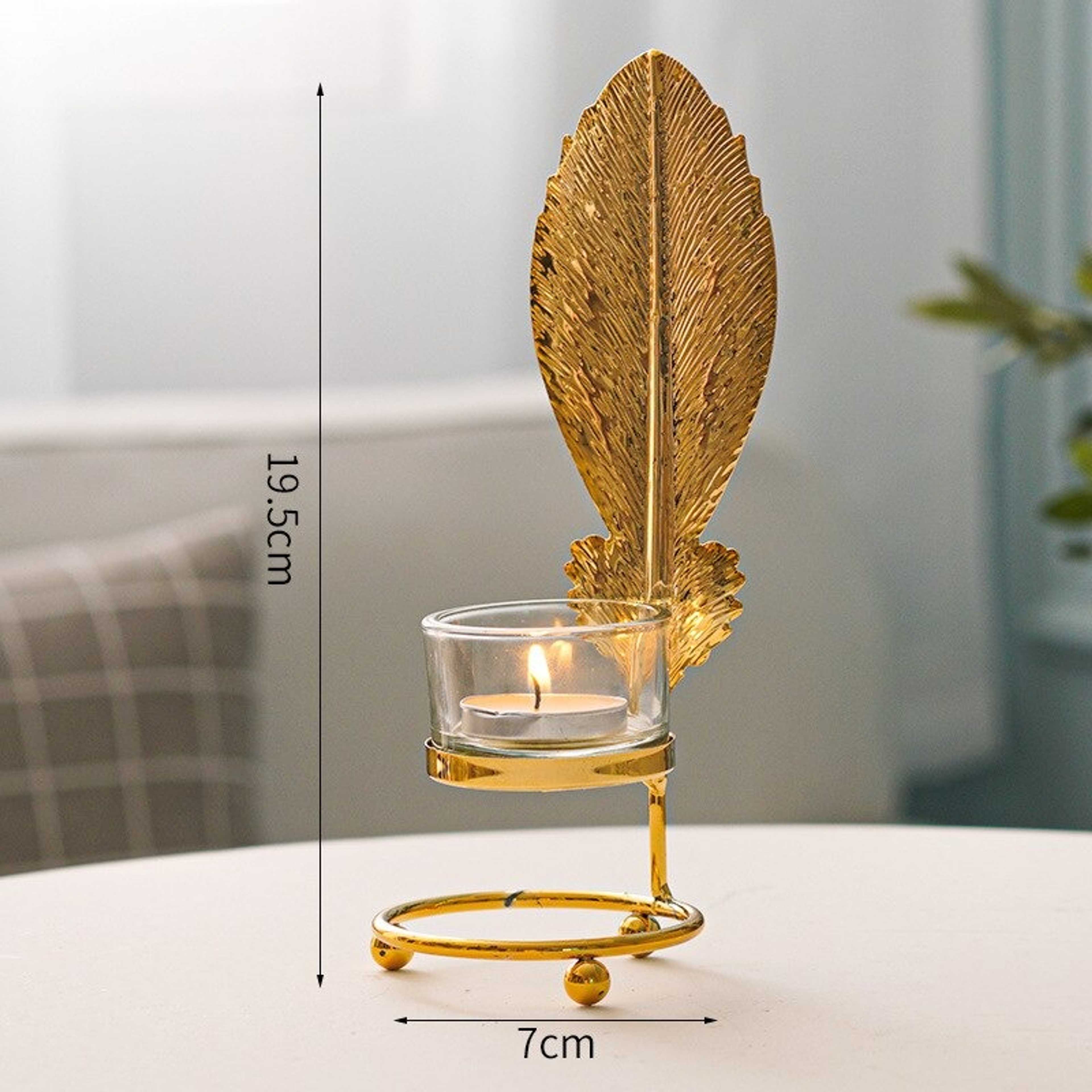 Metal Candlestick Holder Gold Leaves Dining Table Candle Stand Aroma Ornament