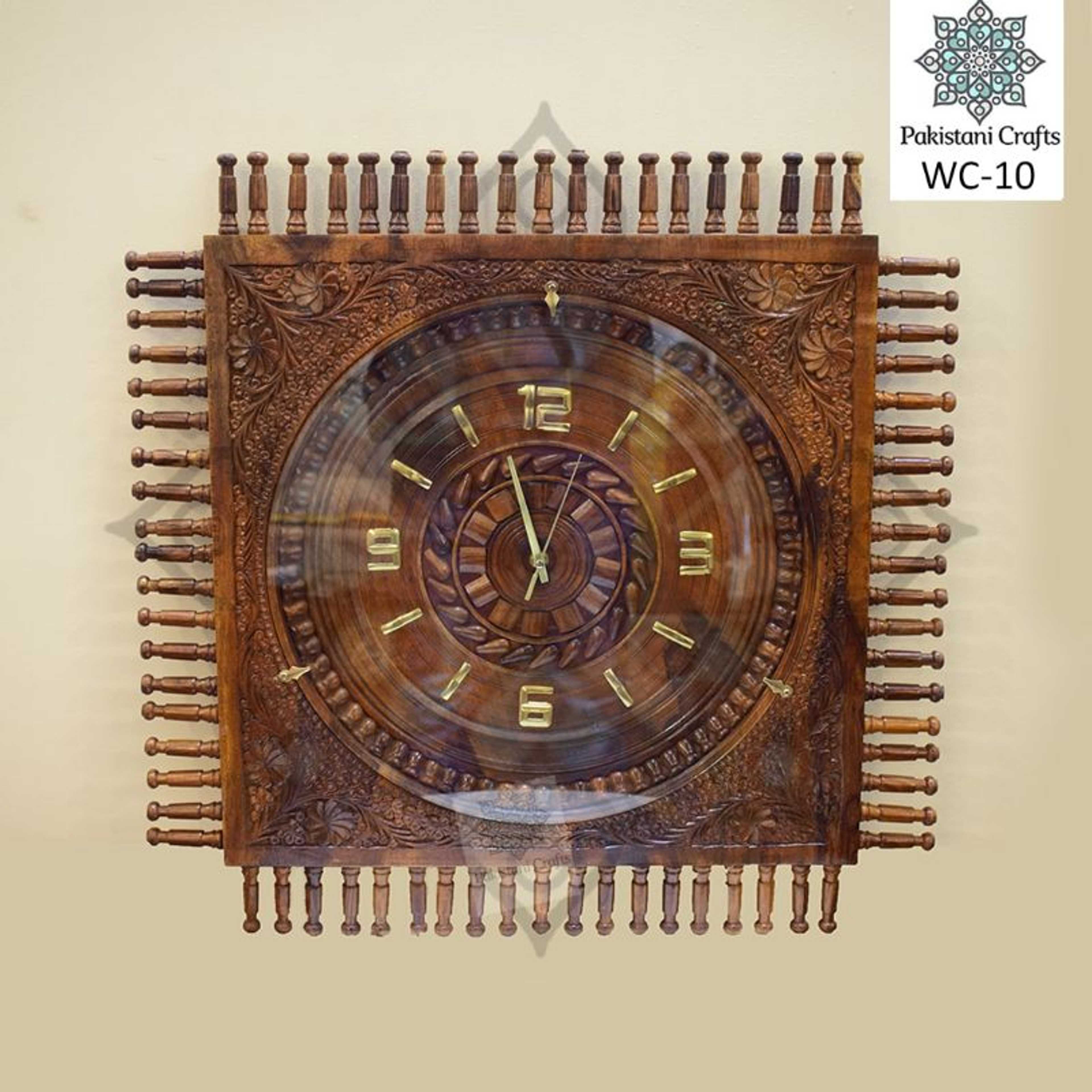 Wooden Carving Square Clock