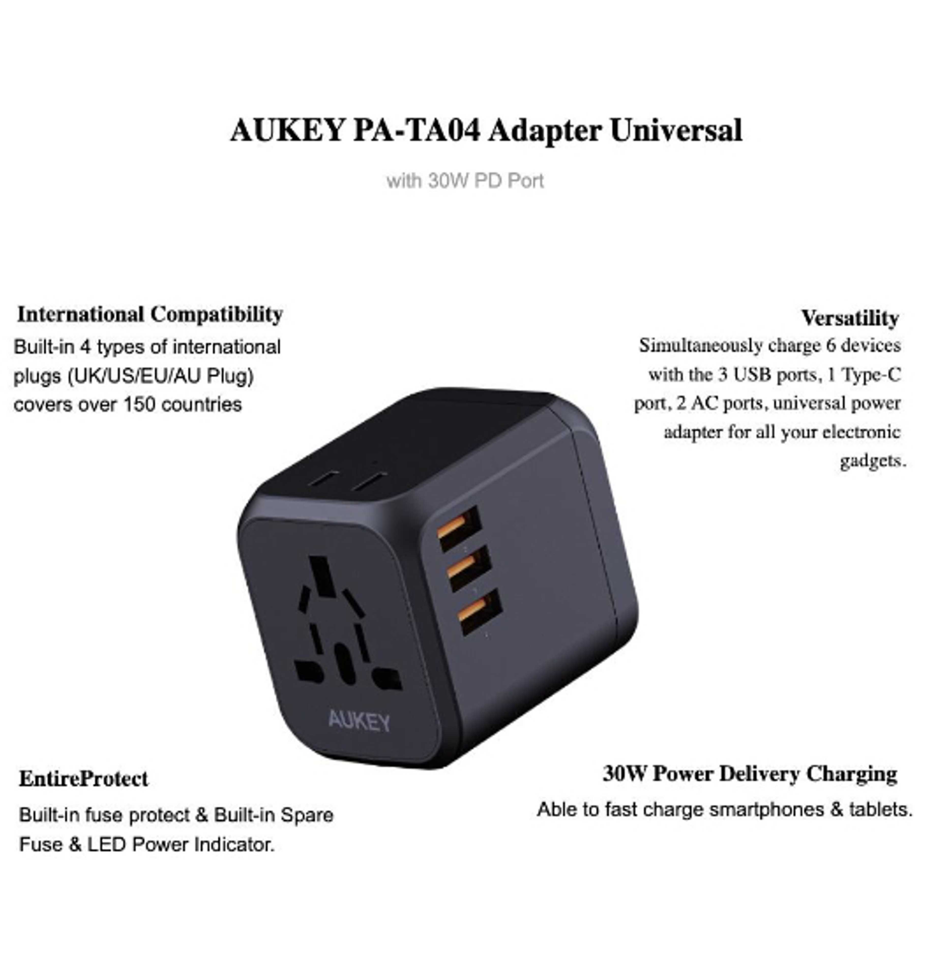 Aukey Universal Adapter with 30W PD Port (PA-TA04)