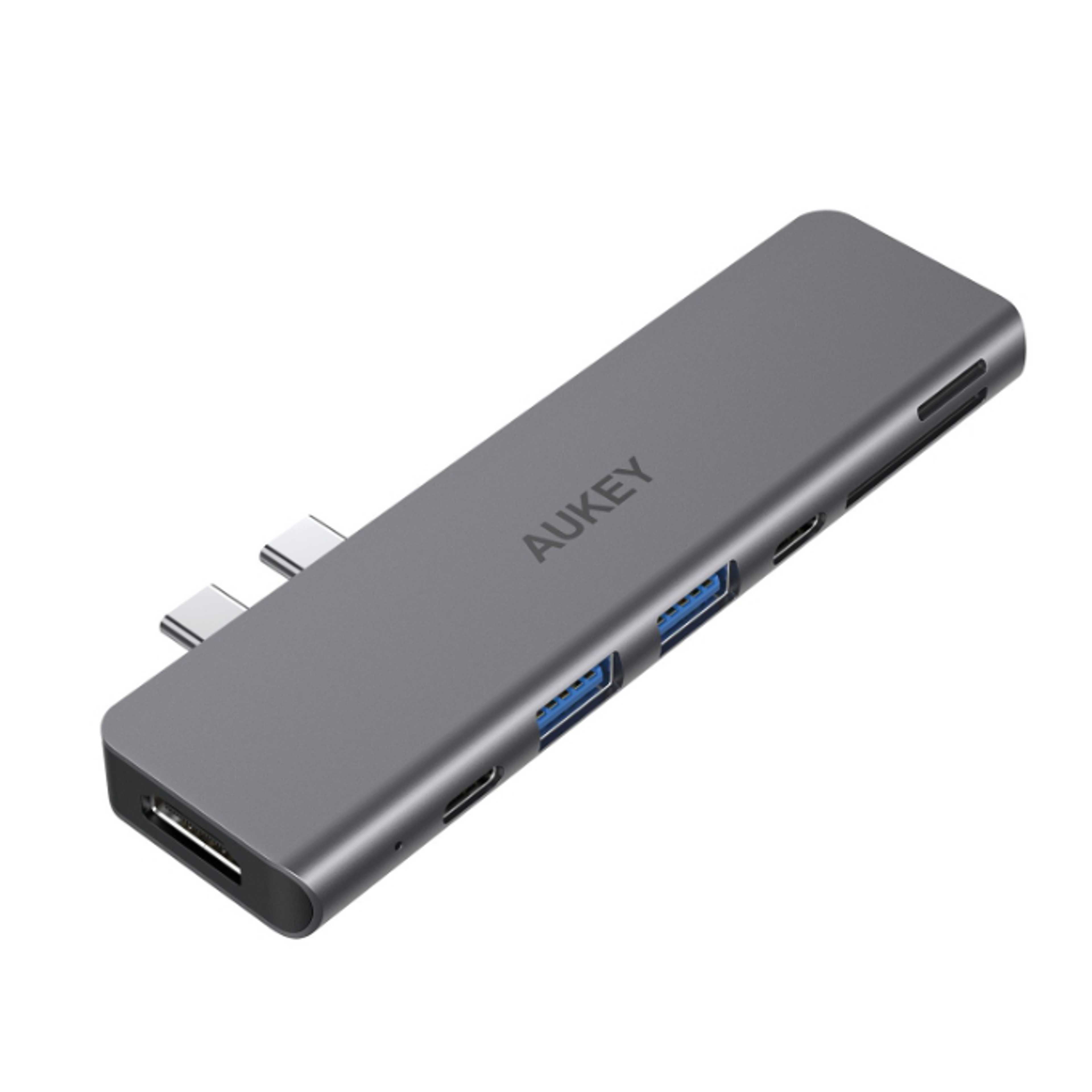 Aukey 7 in 1 USB C Hub For MacBook Pro with 4K HDMI, Thunderbolt 3, 2 USB 3.0, USB-C Data Port (CB-C76)