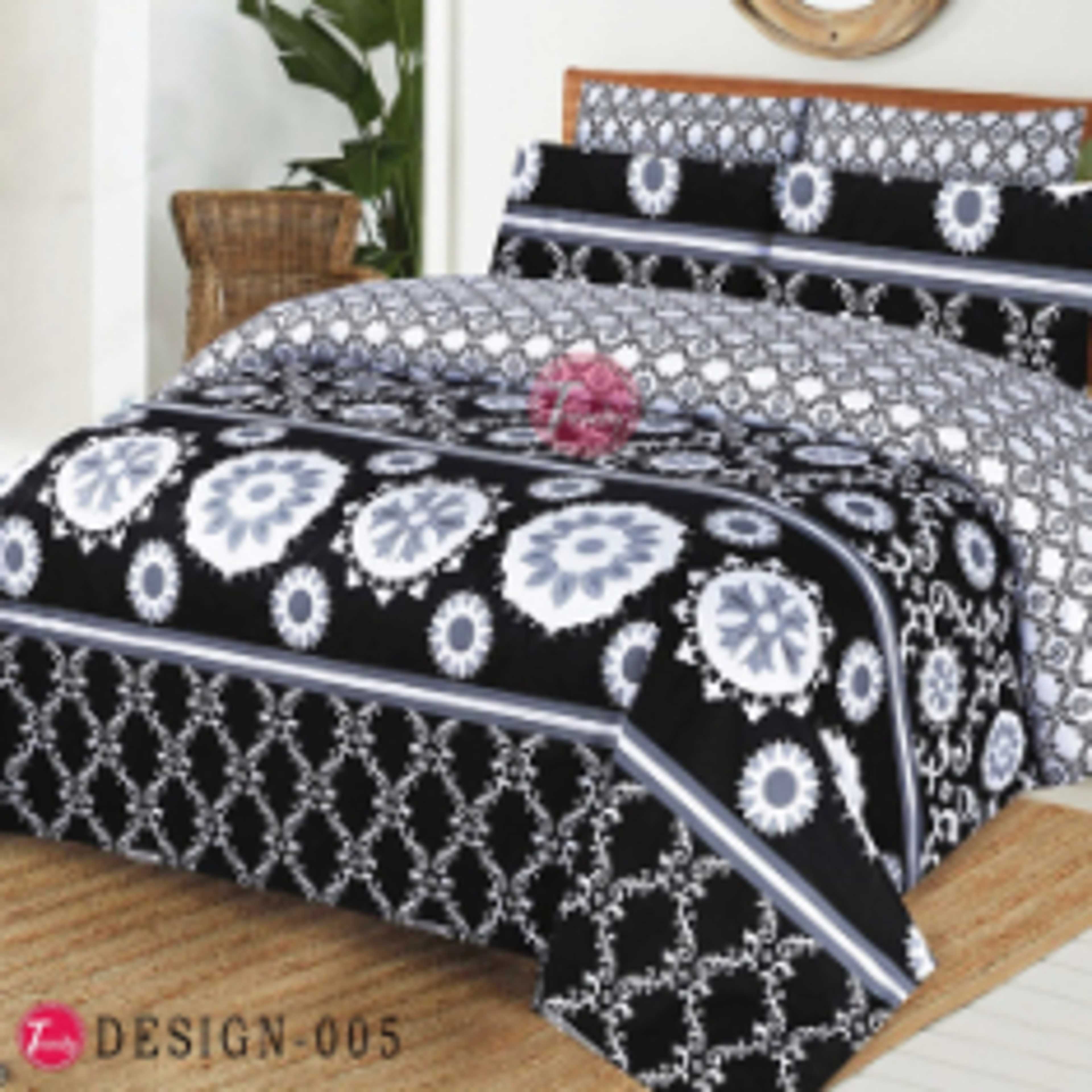 Black Printed Floral 100% Cotton Bed Sheet King Size