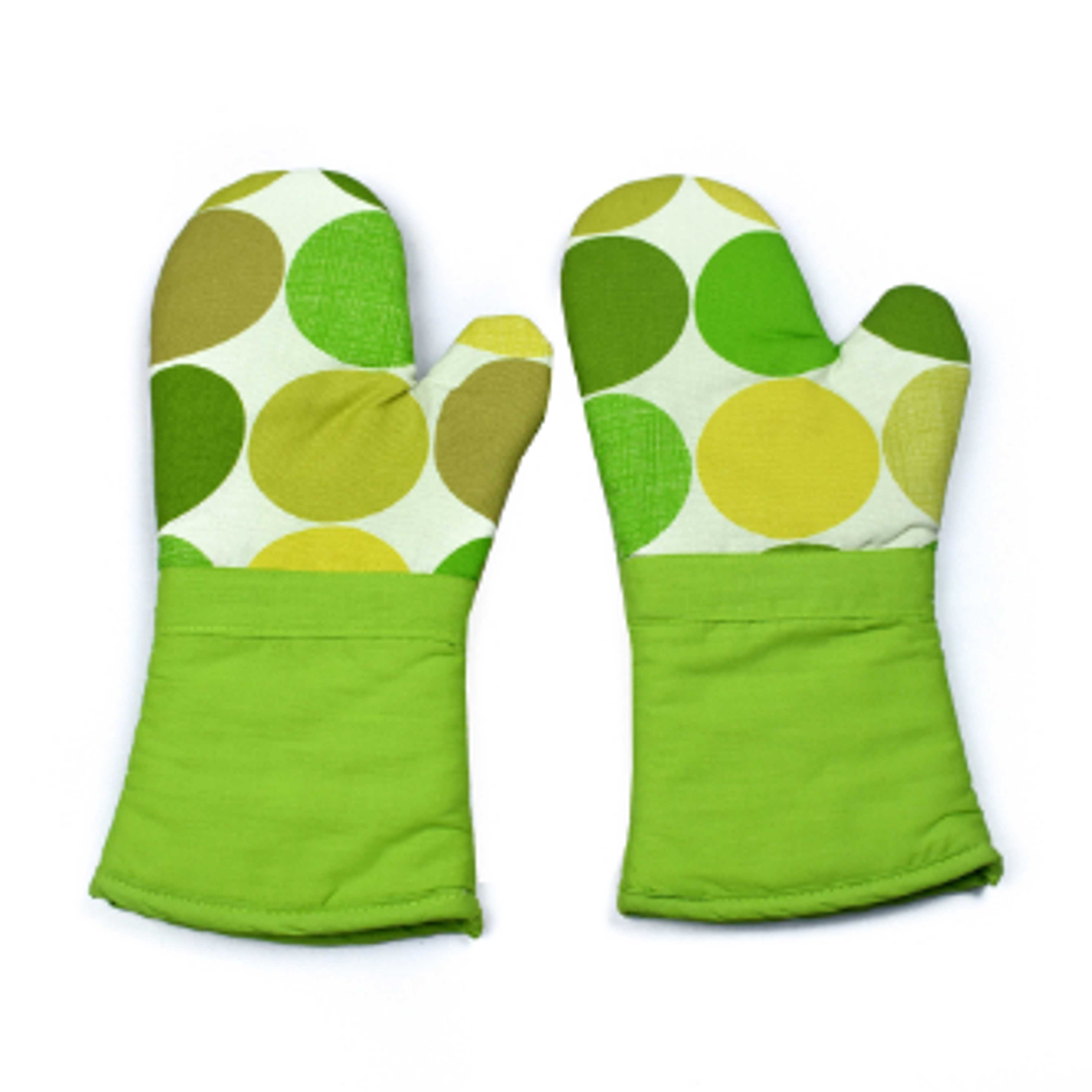 SOG 134 Kitchen Mitts, Cotton Glove Pair Parrot Green Polka Dot