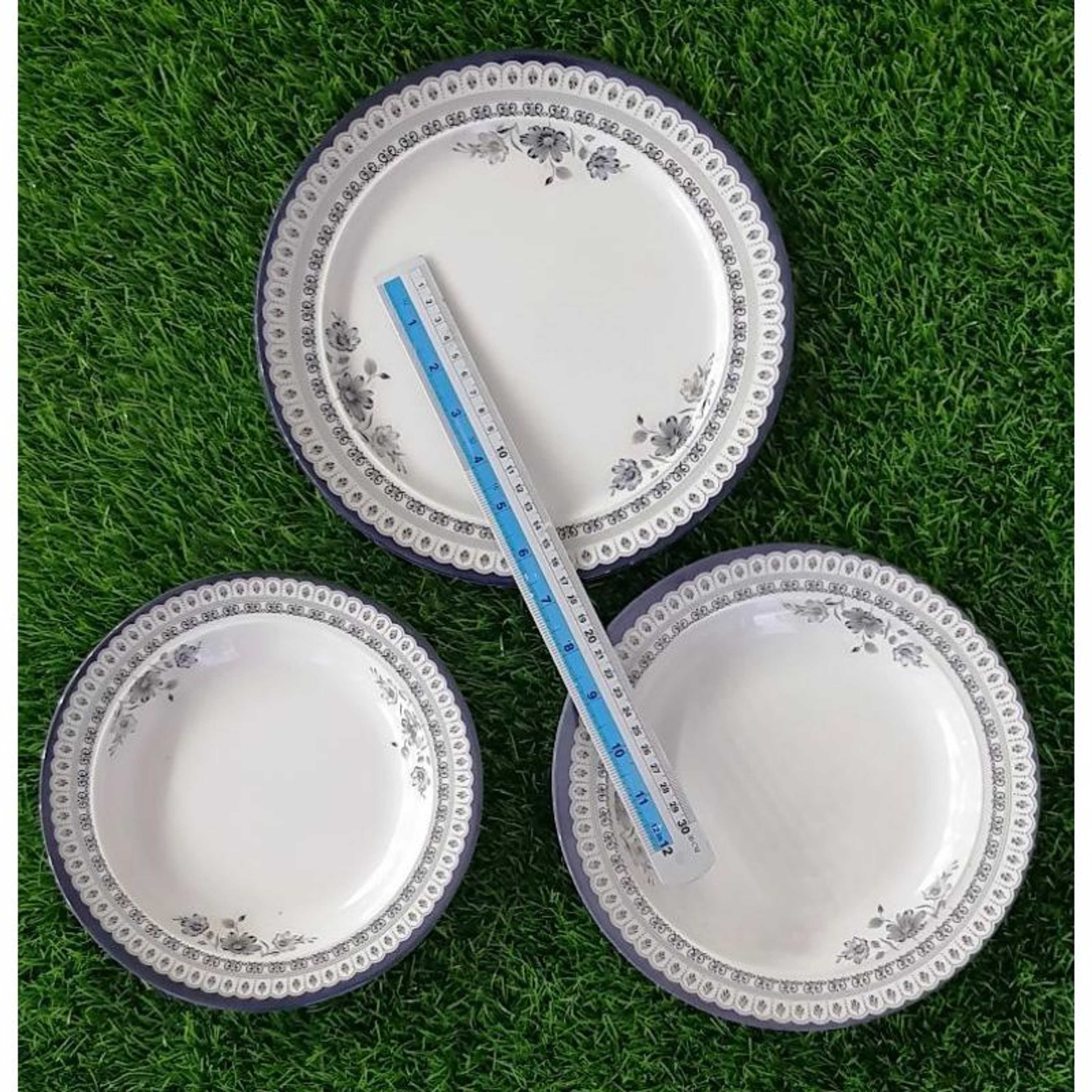 Set Of Three Printed Dinner Plates Double Glazed Melamine Small Medium Large Size