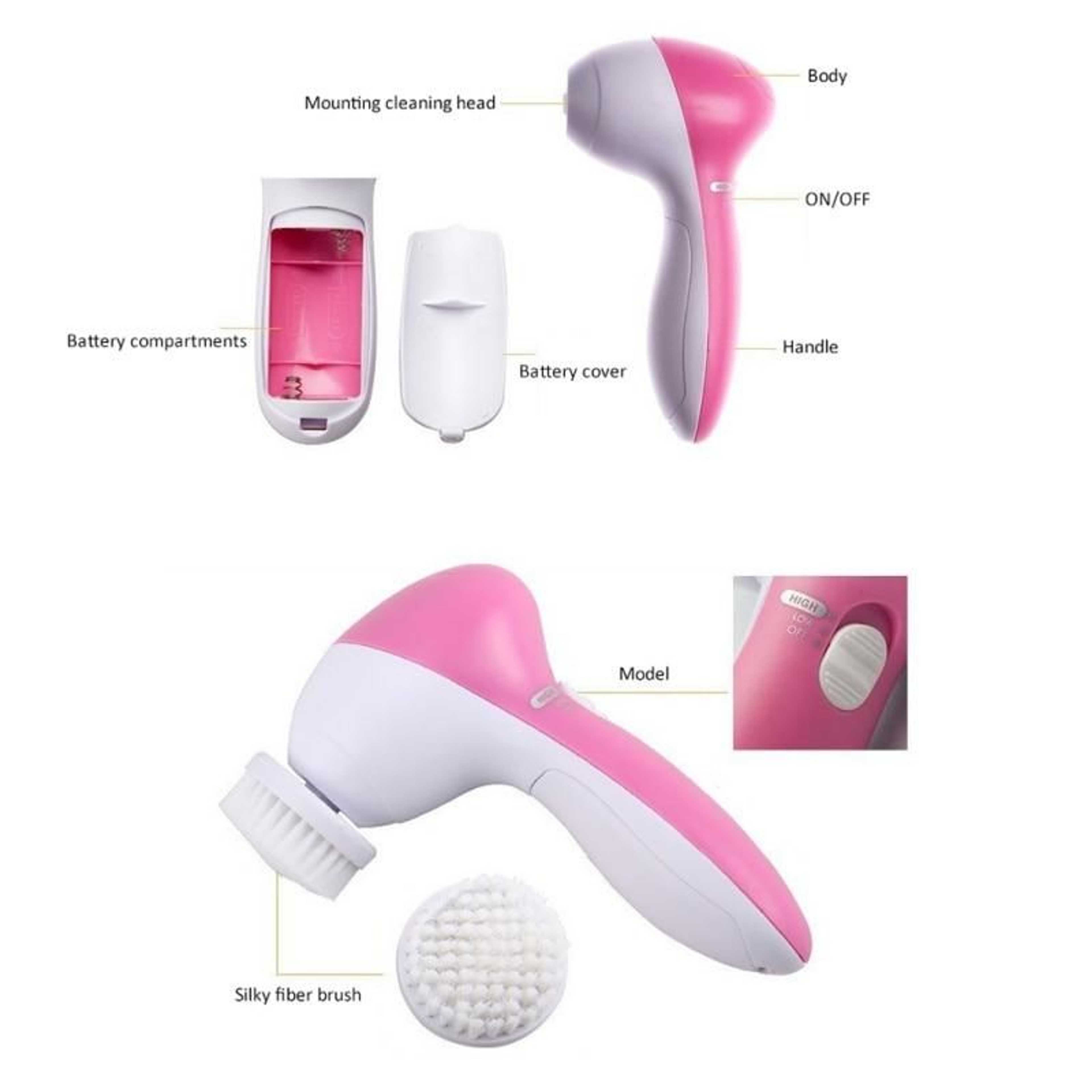 5 In 1 Electric Face Wash Brush Facial Cleansing Device Pore Cleaner Body Skin Cleaning Mini Beauty Massager