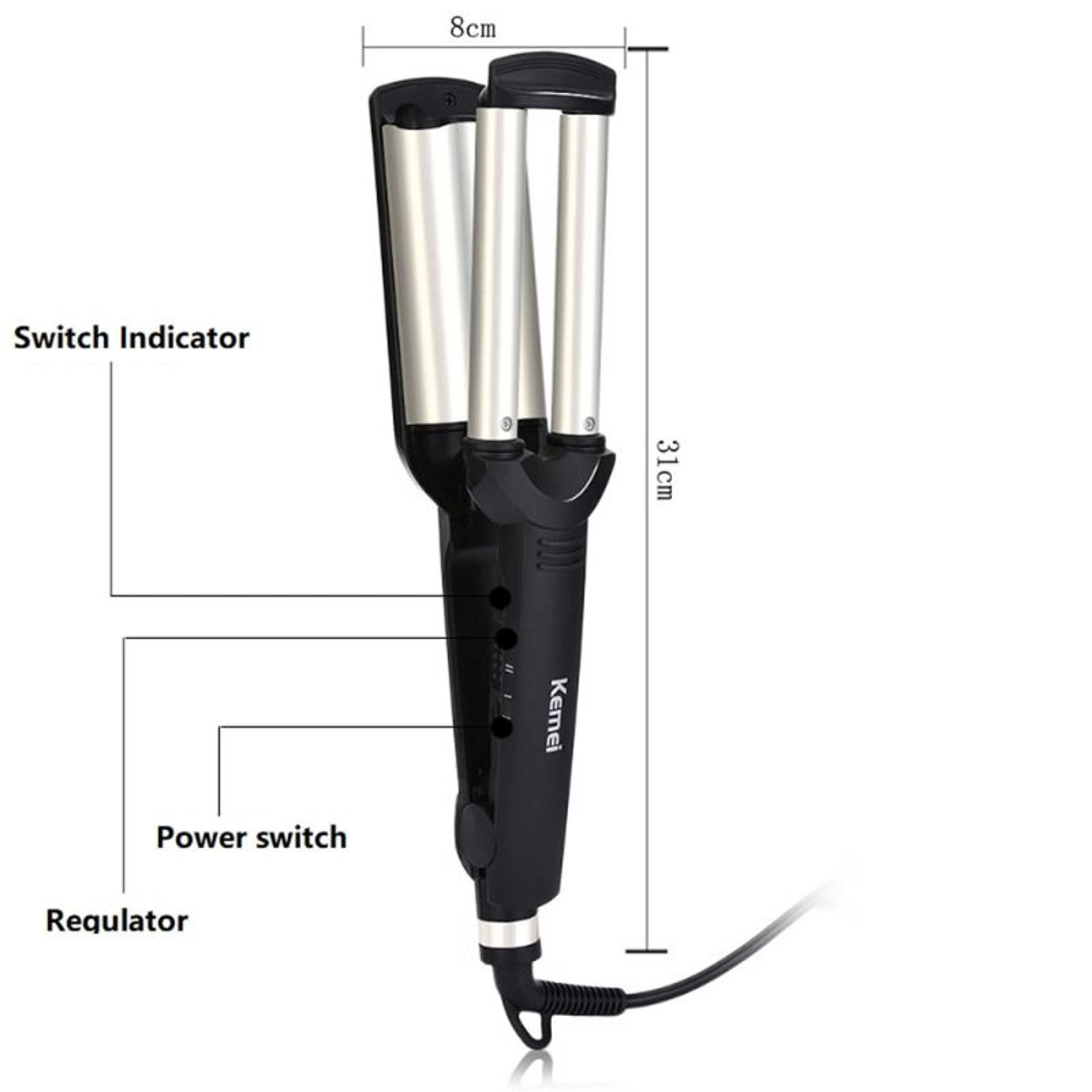 KEMEI Professional Hair Curler With 3 Barrels Big Wave Curling Iron Ceramic Hair Styling Tool