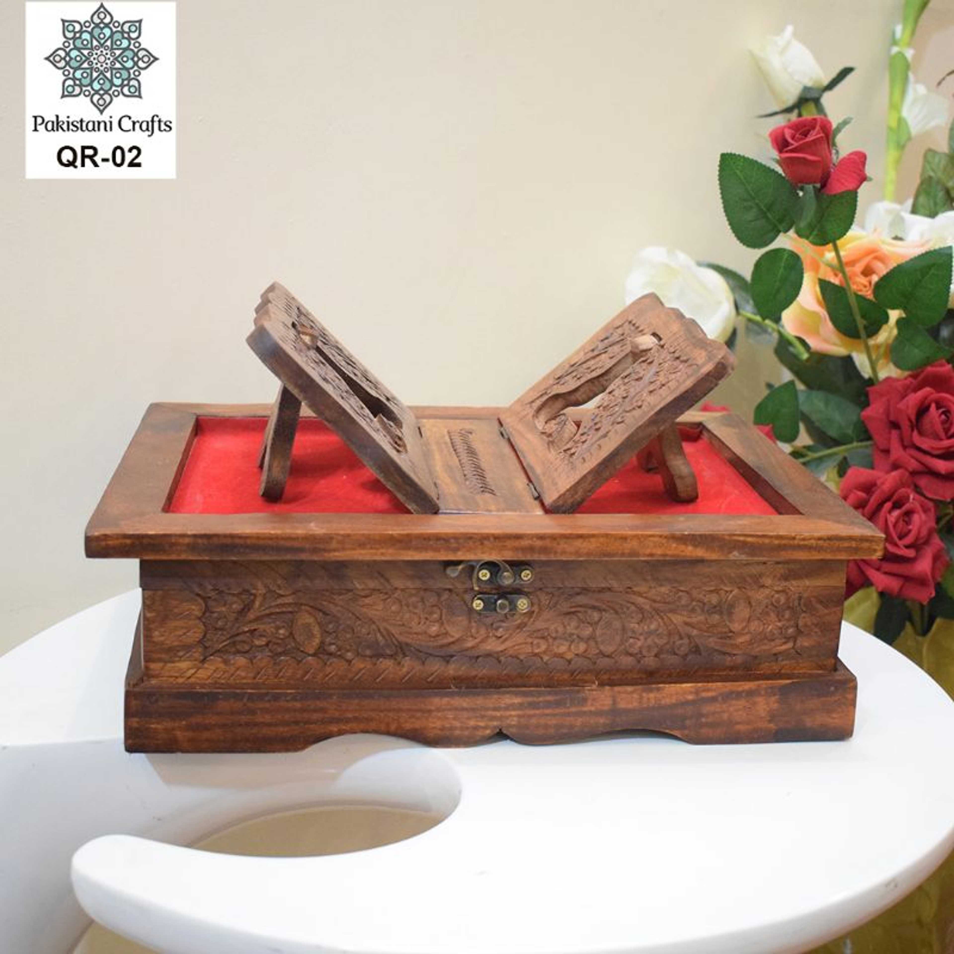Wooden Quran Box & Rail With Carving Art Work