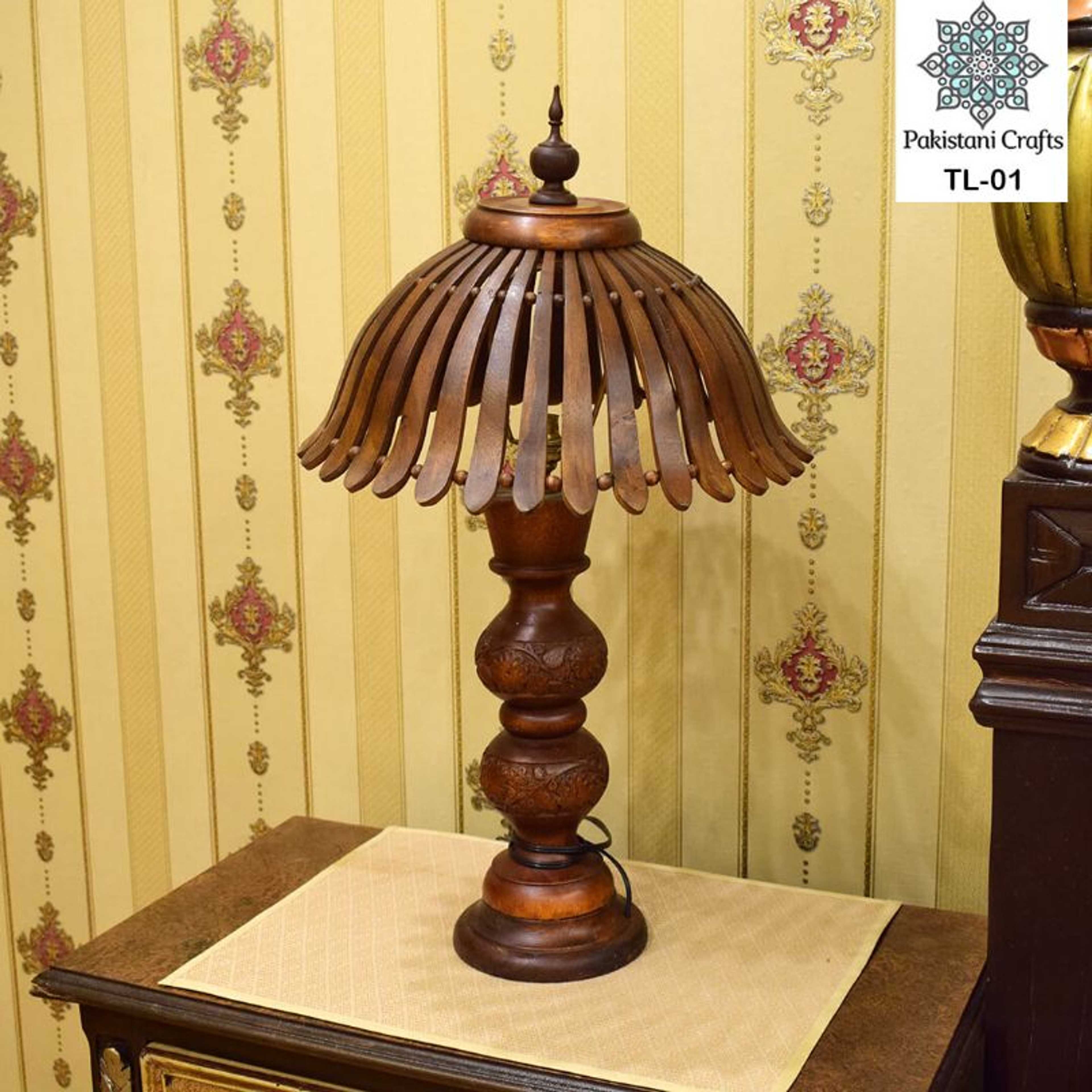 Wooden Side Table Lamp Handcrafted