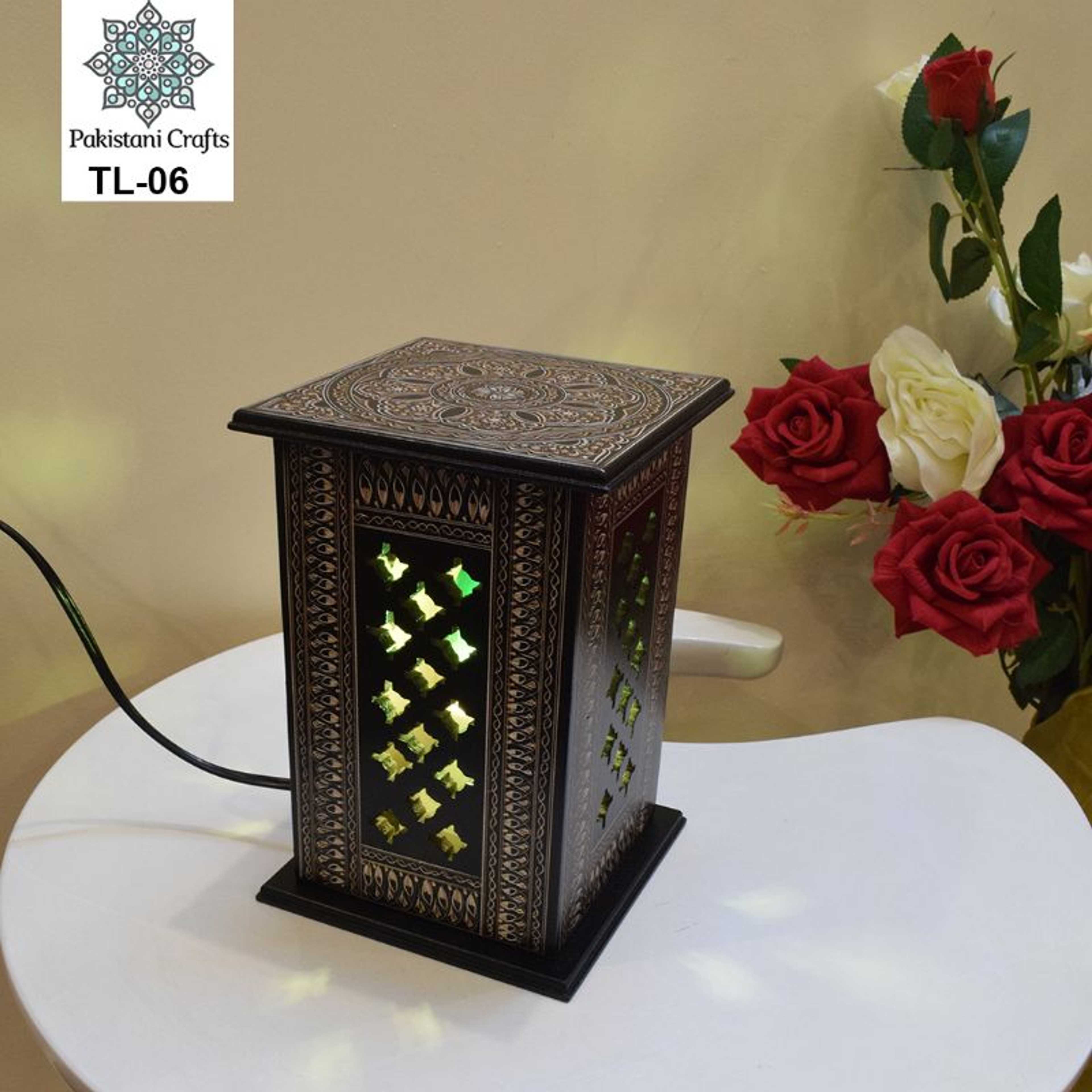 Table Square Lamp Black With Lacquer Art