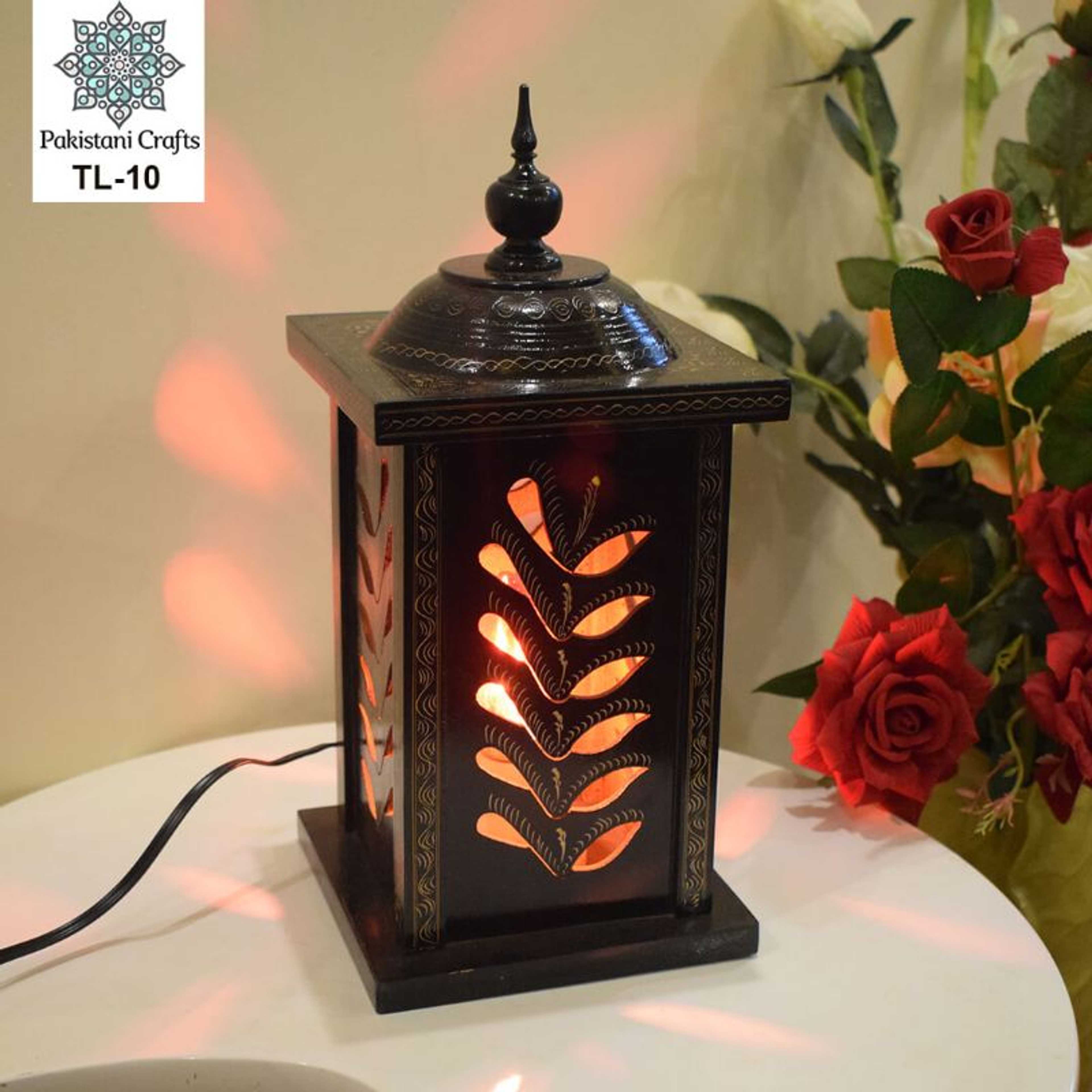 Side Table Wooden Lamp Tomb Style