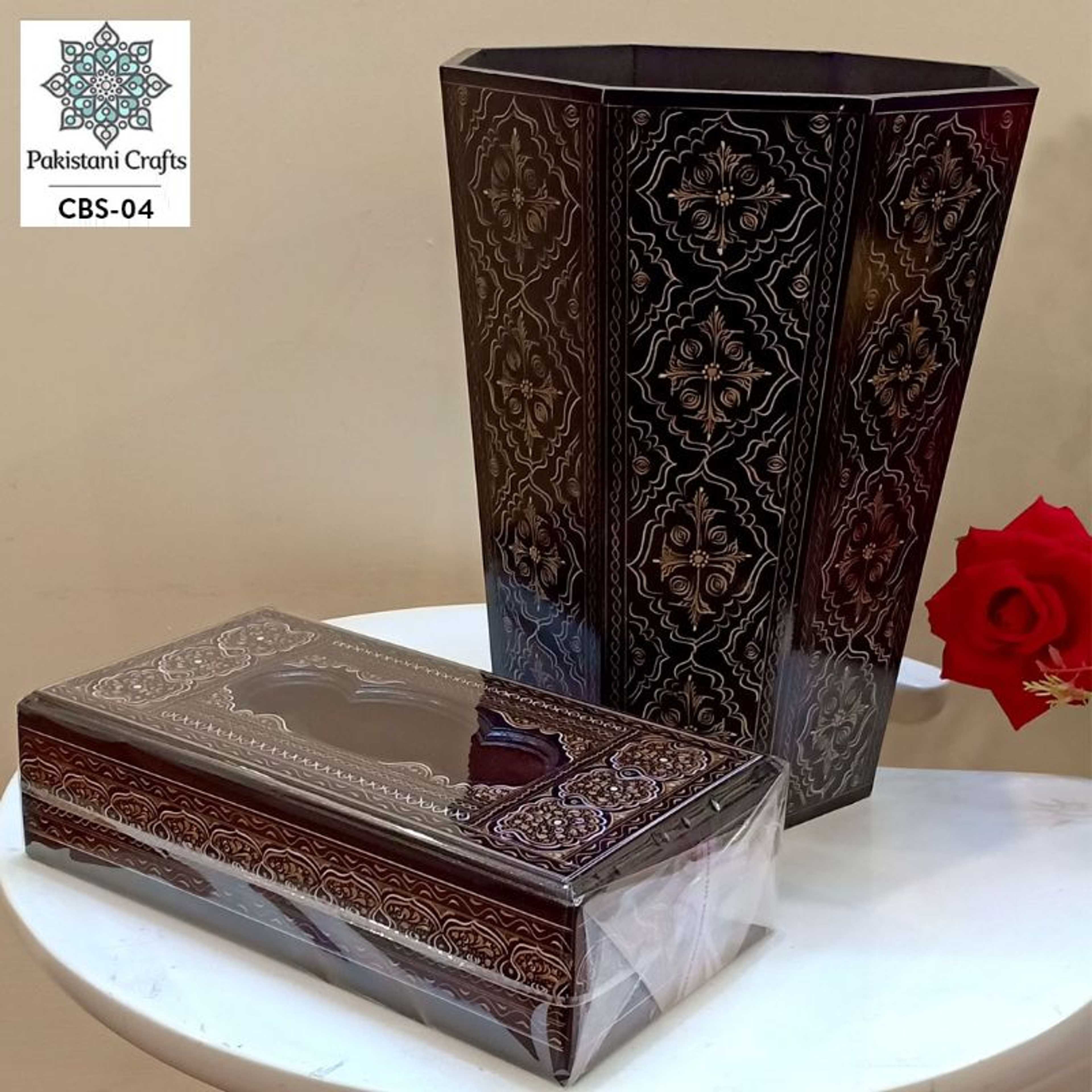 Package Of Handicrafts Wooden Tissue Box Cover & Dustbin Home Décor