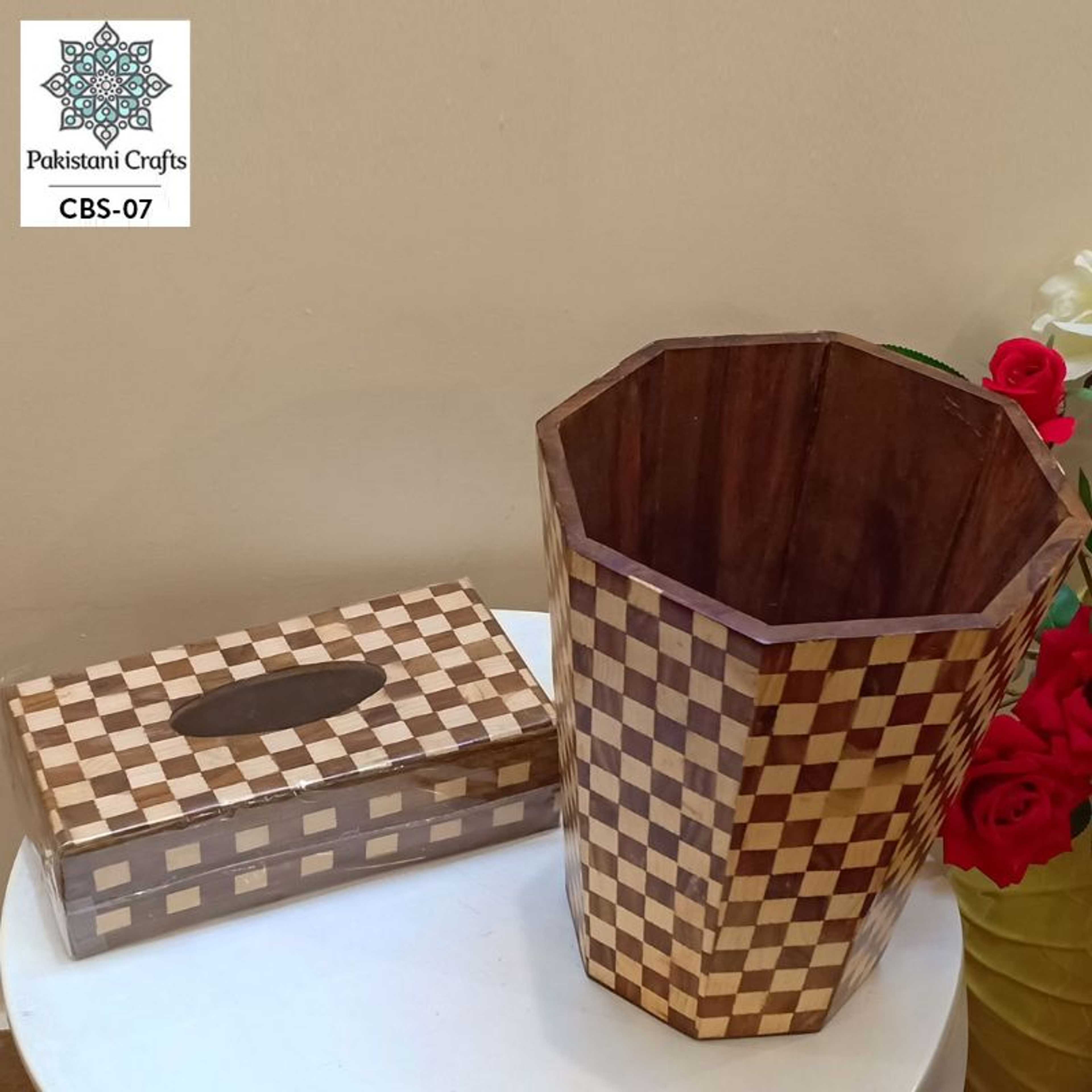 Package Of Handicrafts Wooden Tissue Box & Dustbin