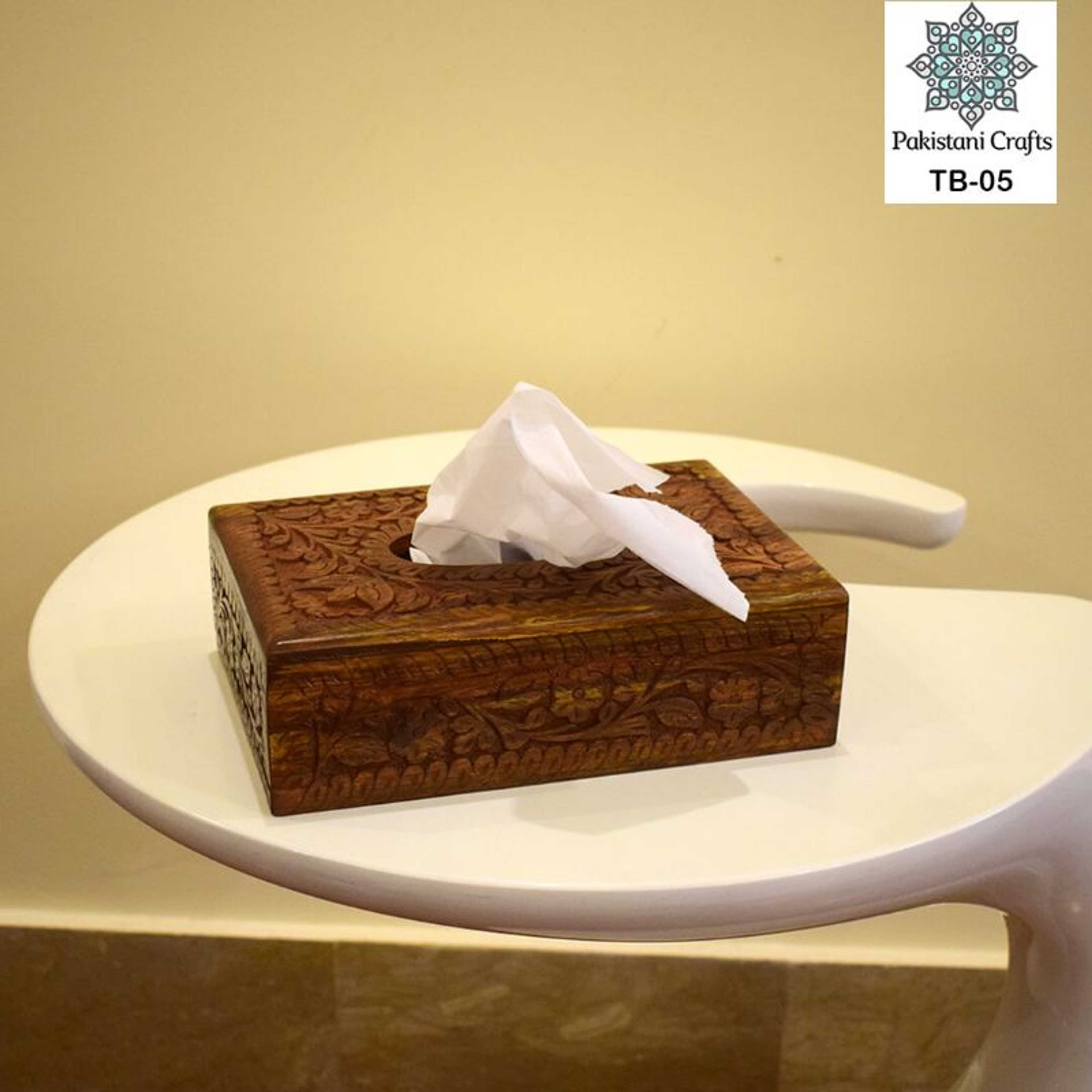 Wooden Hand Made Carving Tissue Box – Small