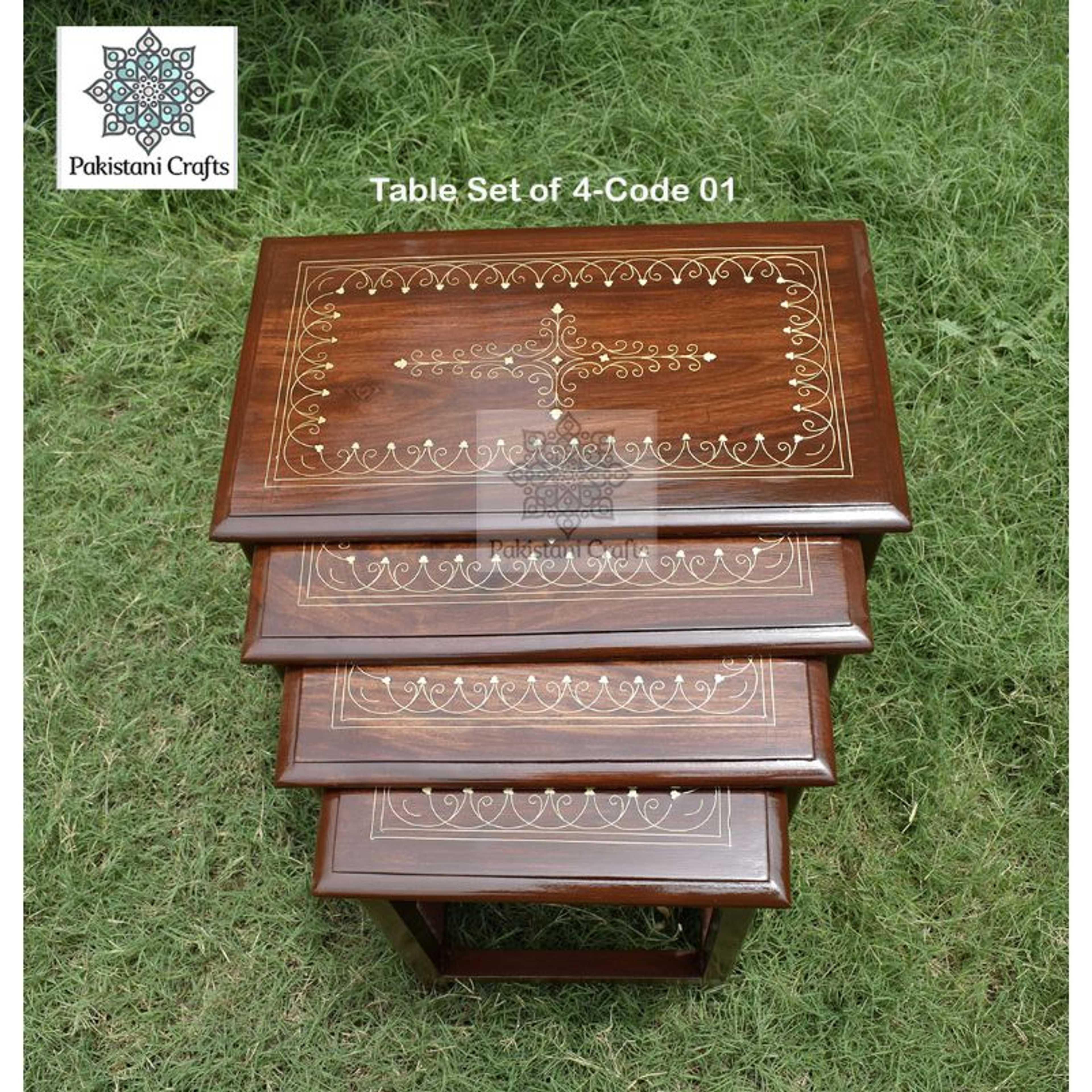 "Solid Wood Carved Tea Whole Tea Table With Metal Brass Work "