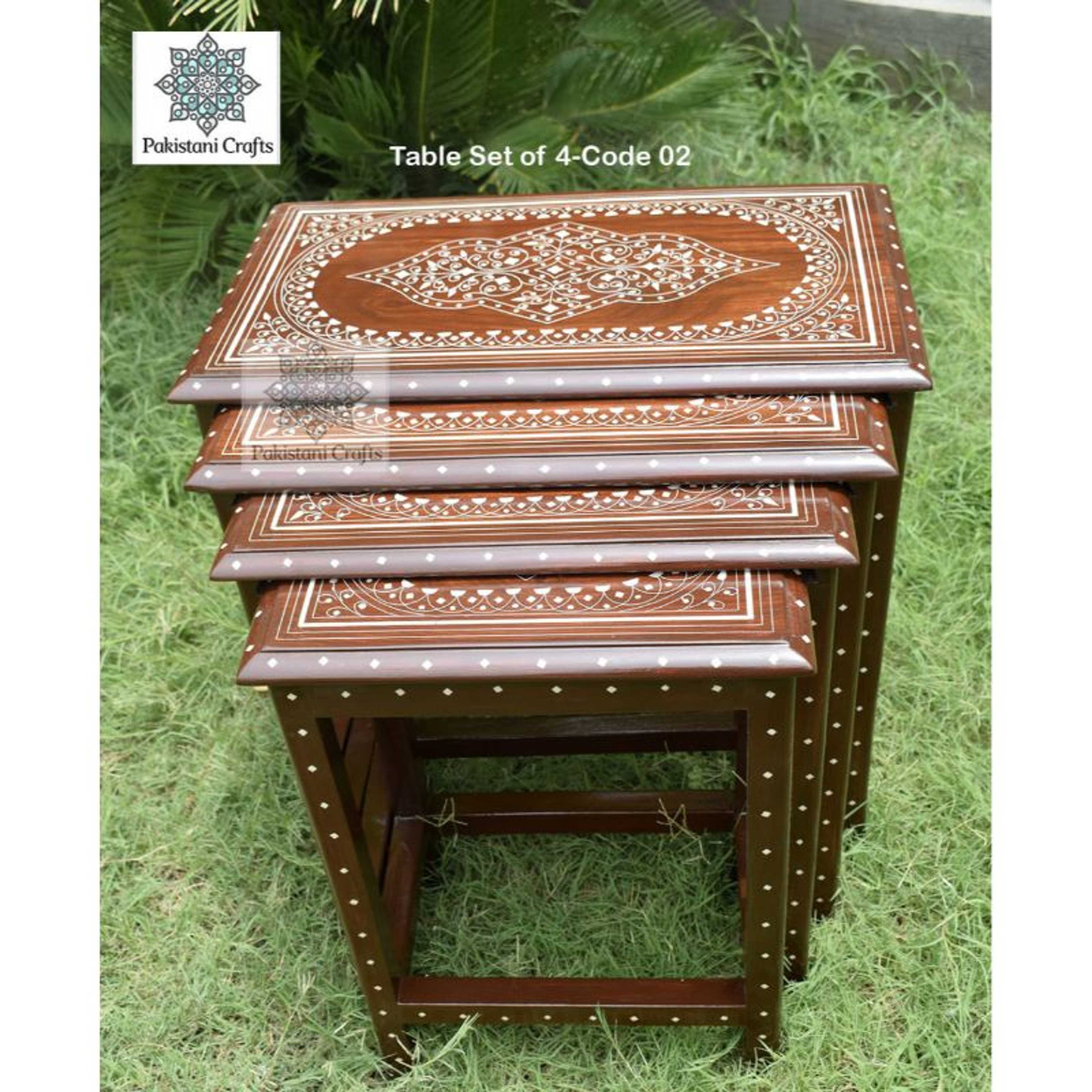 Solid Wood Carved Tea Whole Tea Table With Metal Brass Work