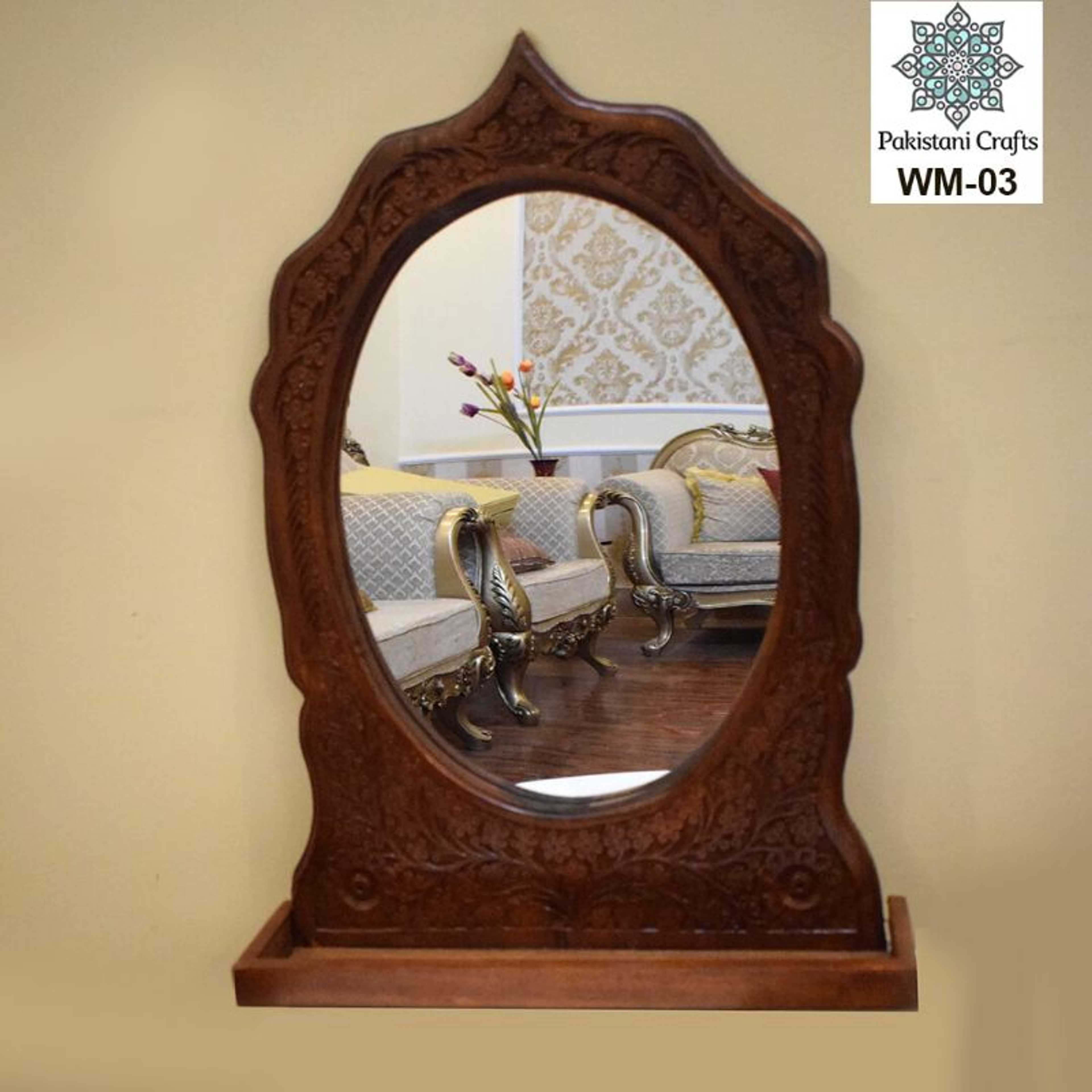 Stylish Wooden Wall Mirror Frame With Carving Art Work