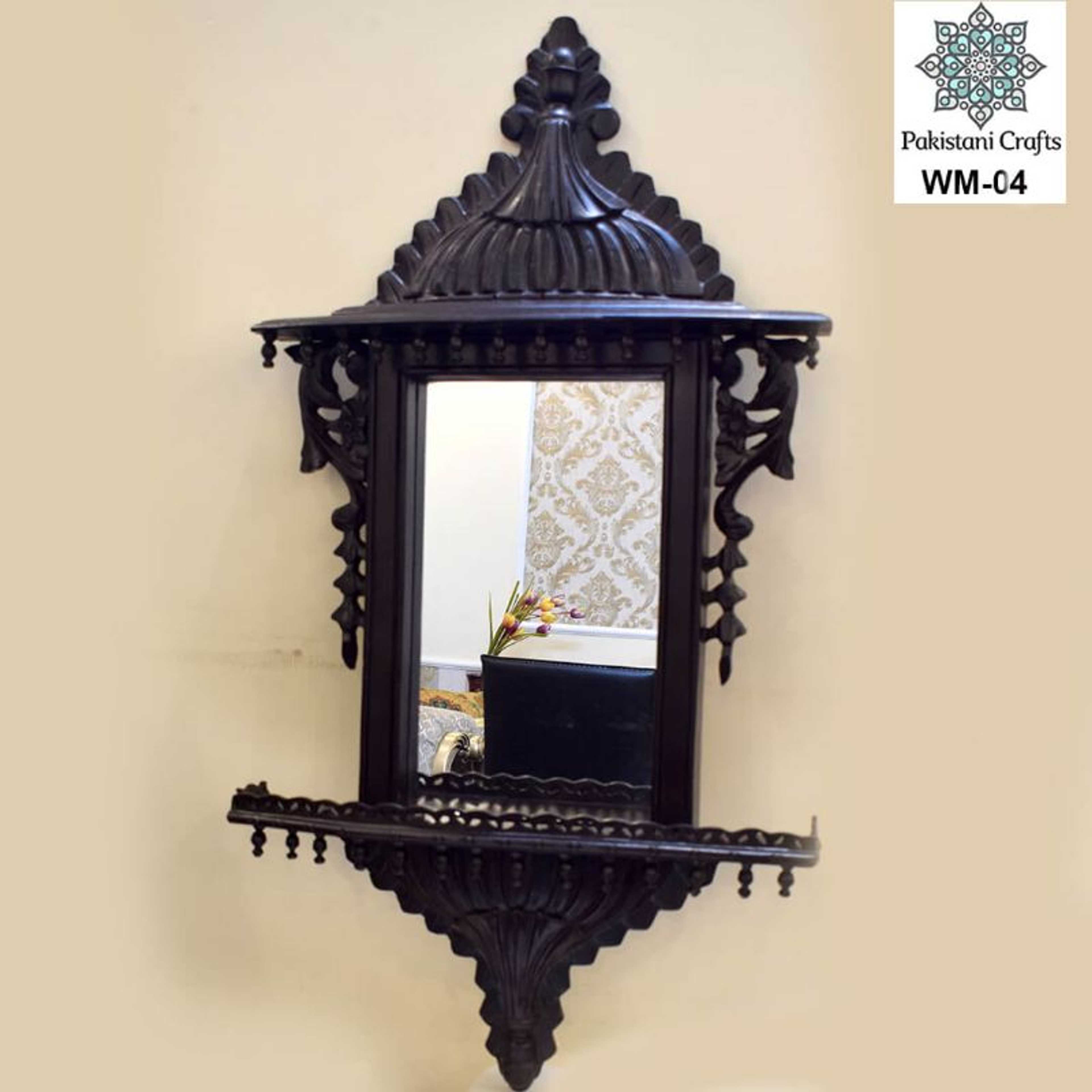 "Hand Crafted Wooden Mirror Frame Black "