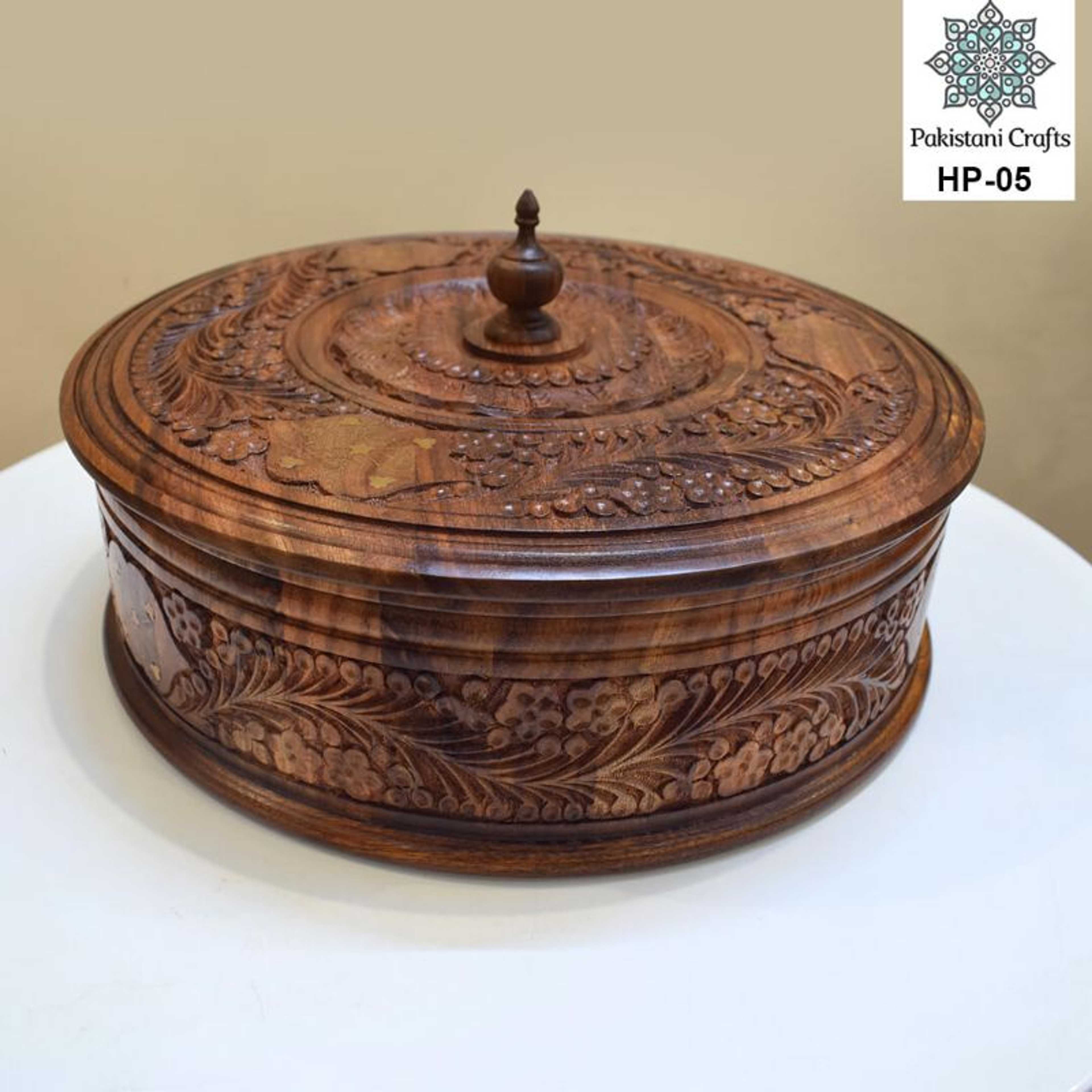 Hand Made Wooden Hotpot With Brass & Carving Work 