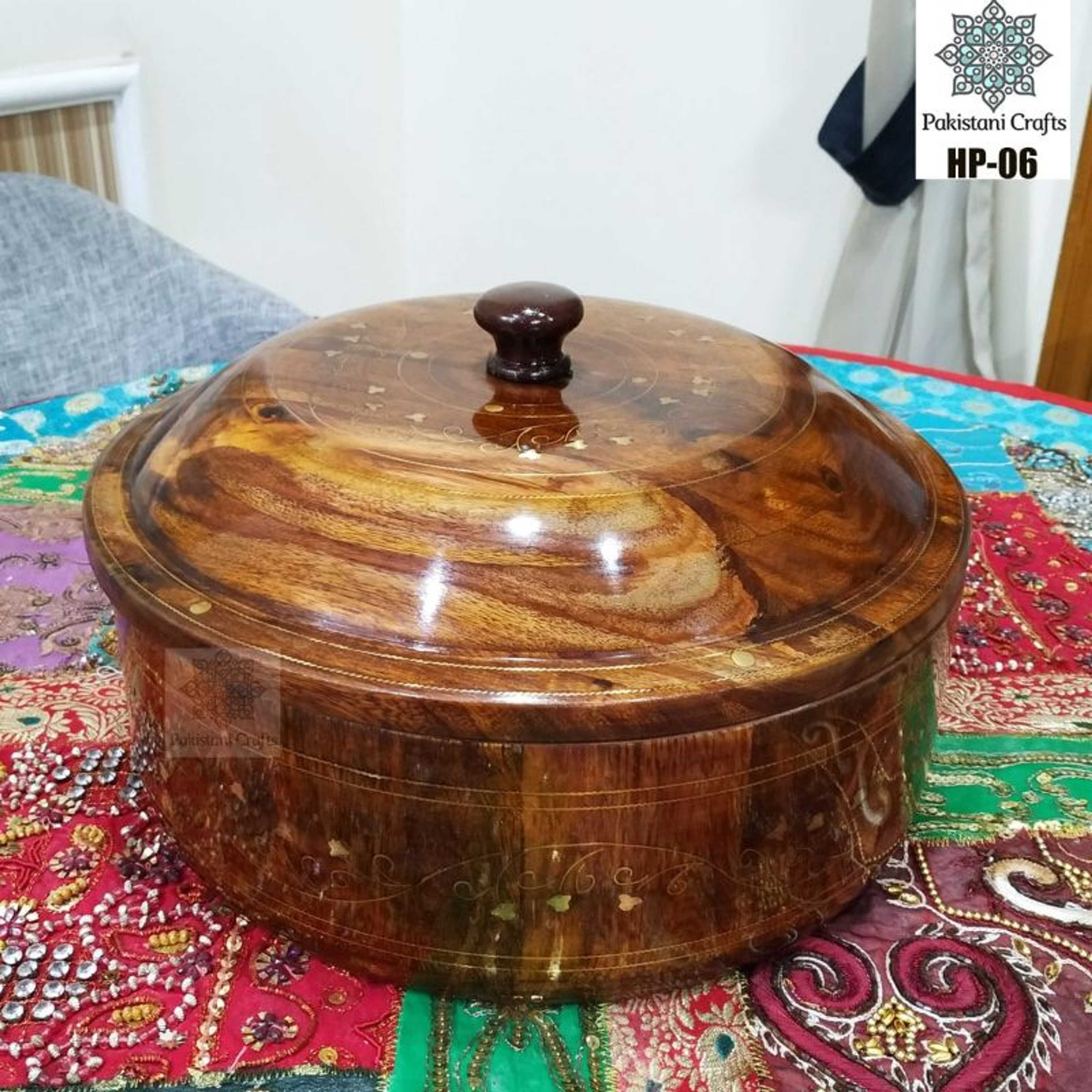 Hand Made Wooden Hotpot With Brass & Inner Steel Bowl