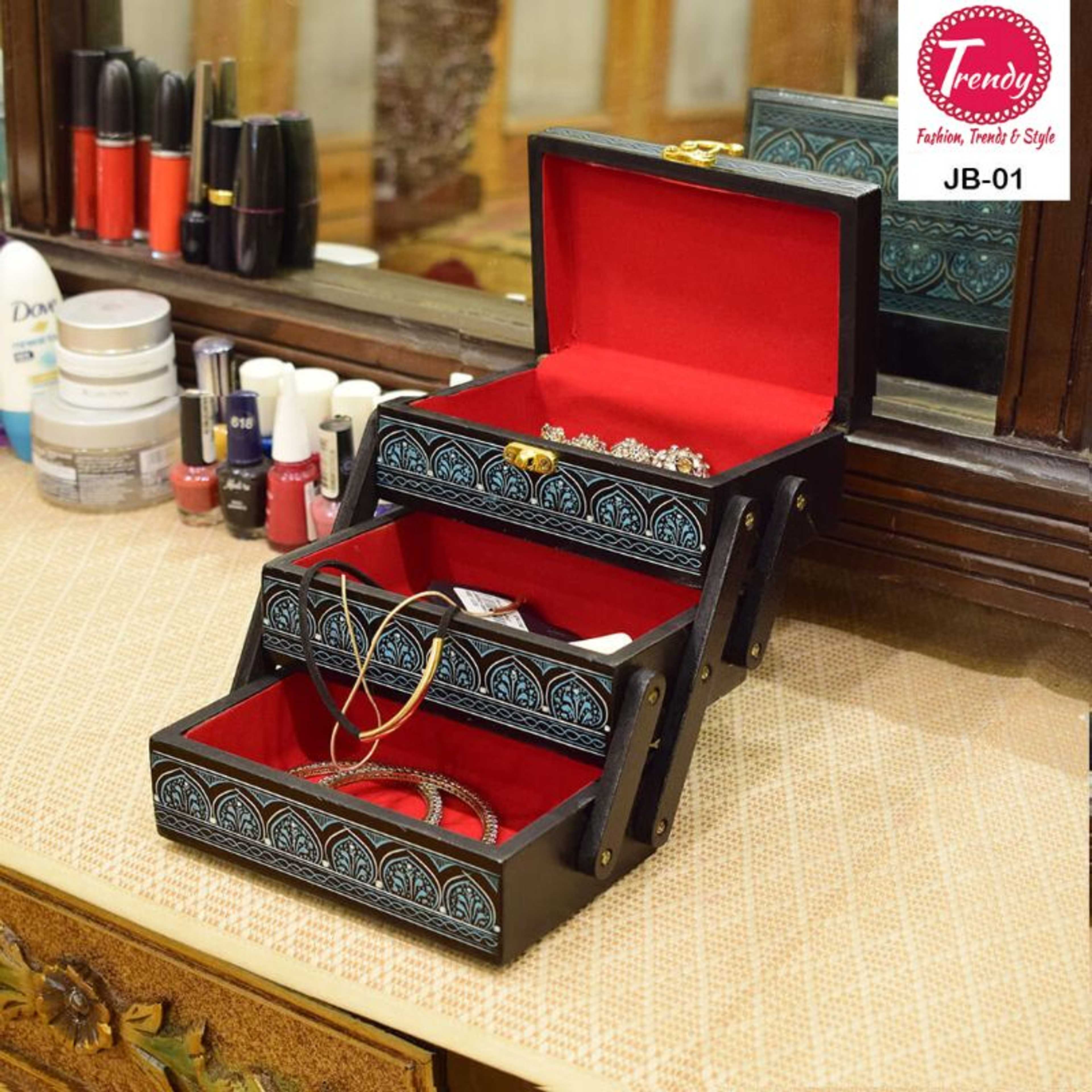 Hand Crafted Multi Portion Jewelry Box Lacquer Art 