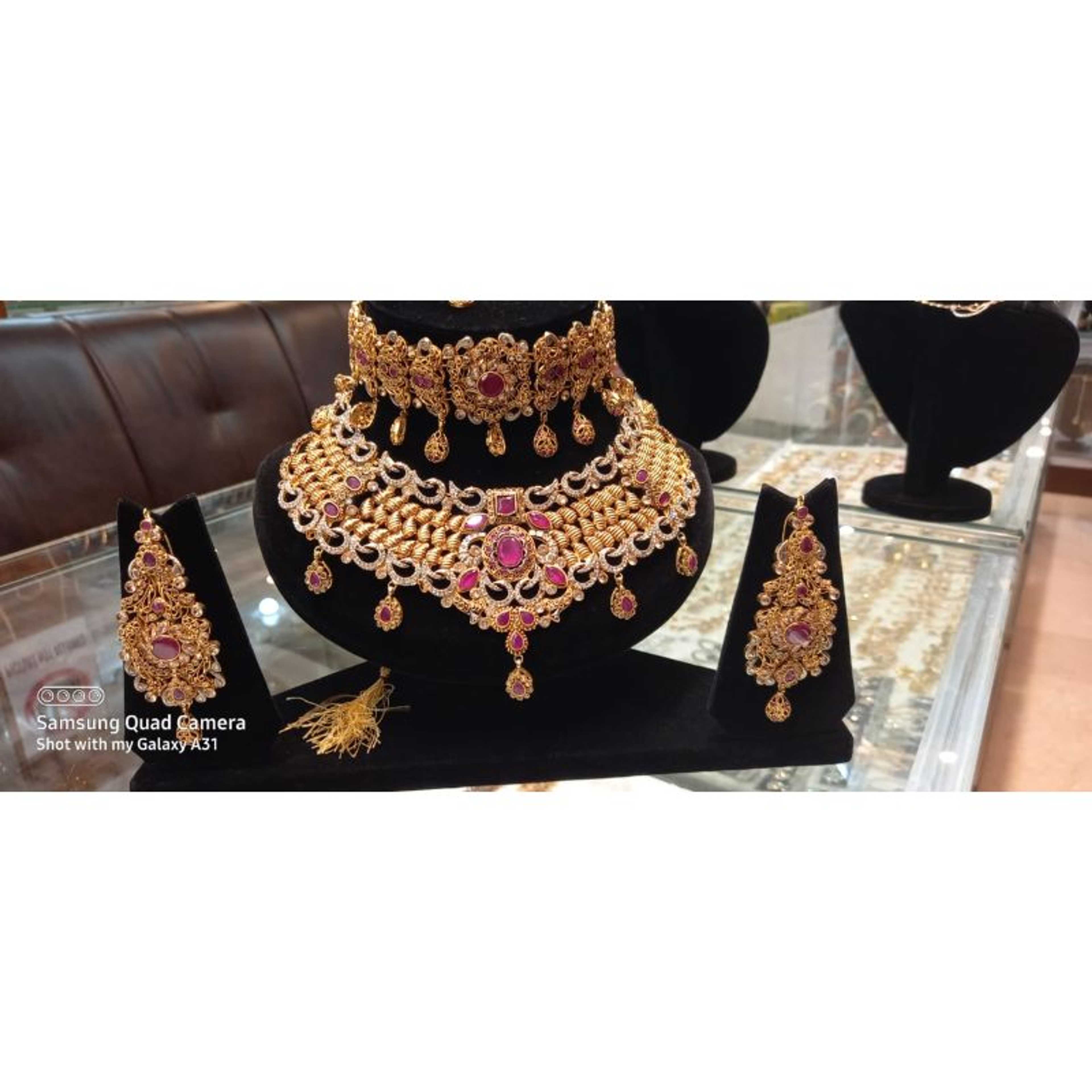 Gold Plated Ruby Bridal Set