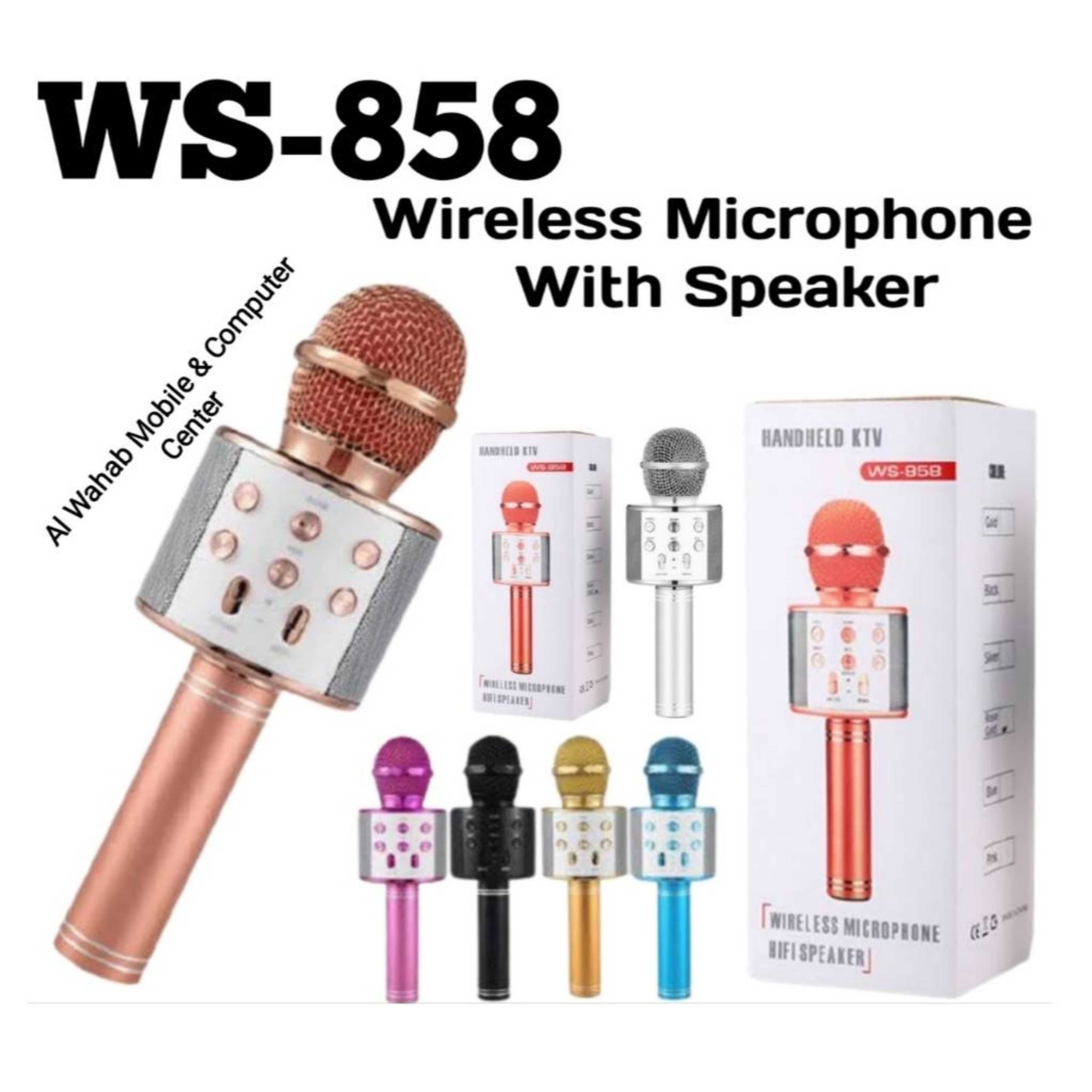 WS-858 Wireless Bluetooth Handheld Karaoke Portable Microphone with Built-in Rechargeable Speaker For Home Birthday Party Music Player Singing Recorder KTV Mic USB Mini SD Card Smartphones Laptop PC
