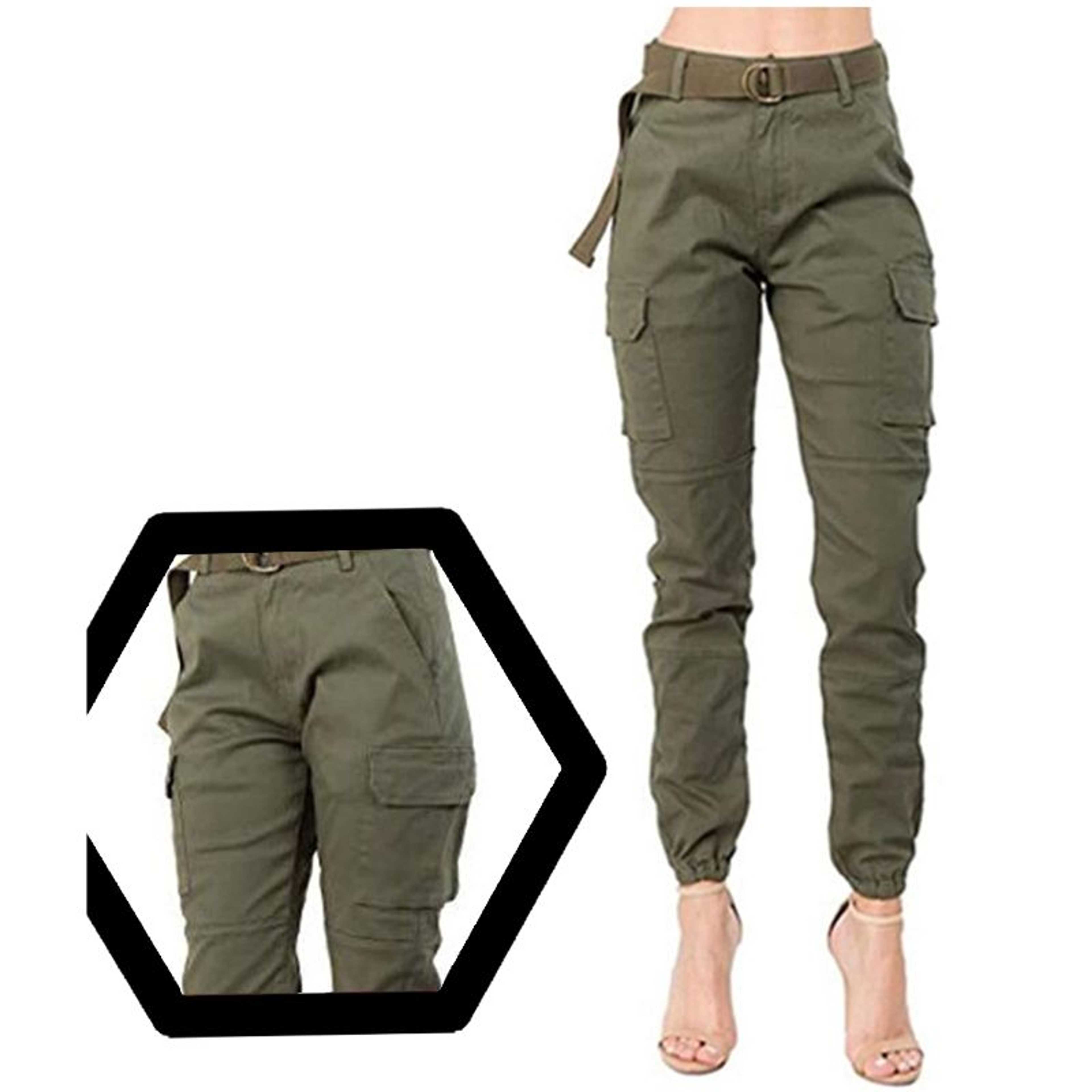 Army Green Color Rubahas Womens Cargo Trousers Ladies Trousers Jeans Pants