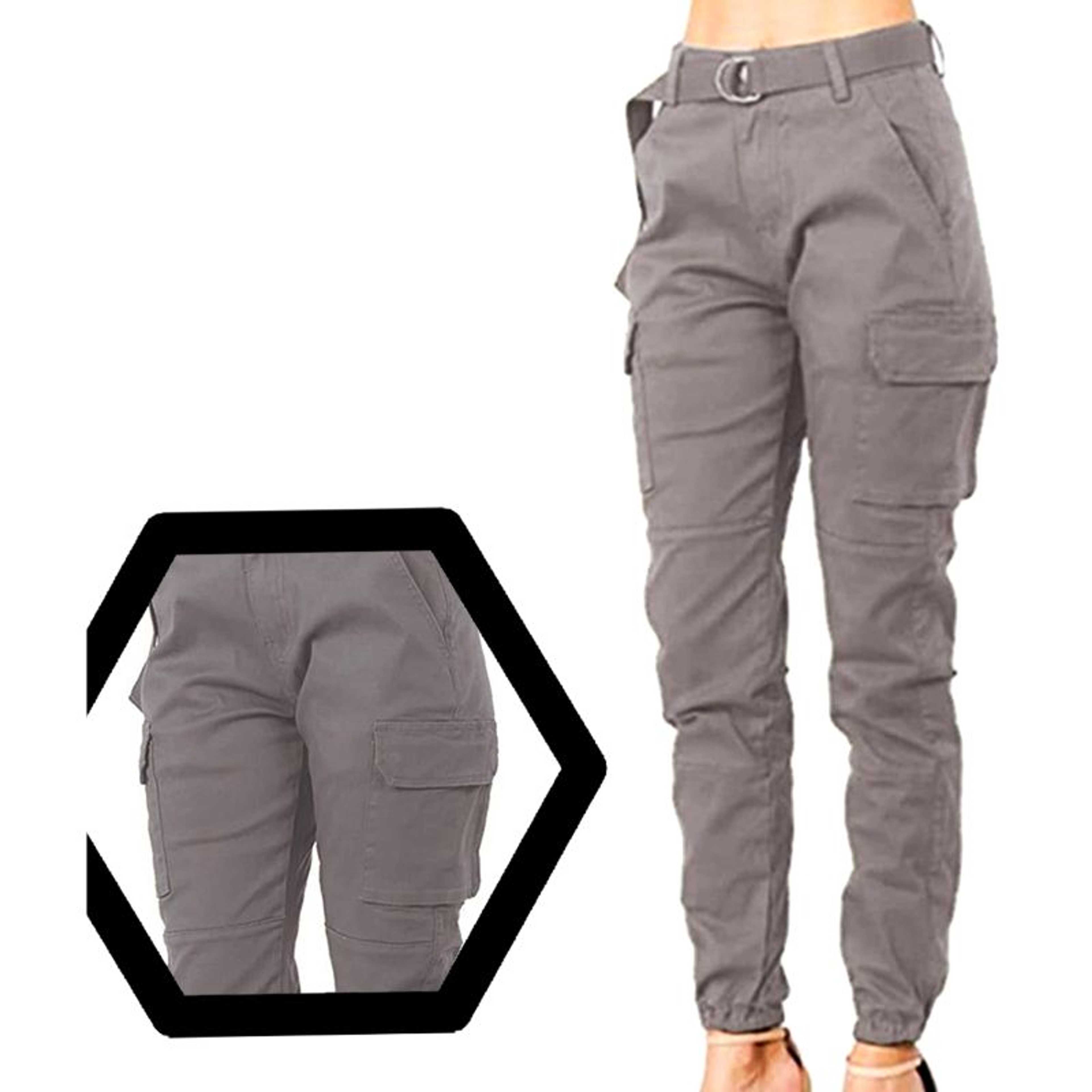 Grey Color Rubahas Womens Cargo Trousers Ladies Trousers Jeans Pants