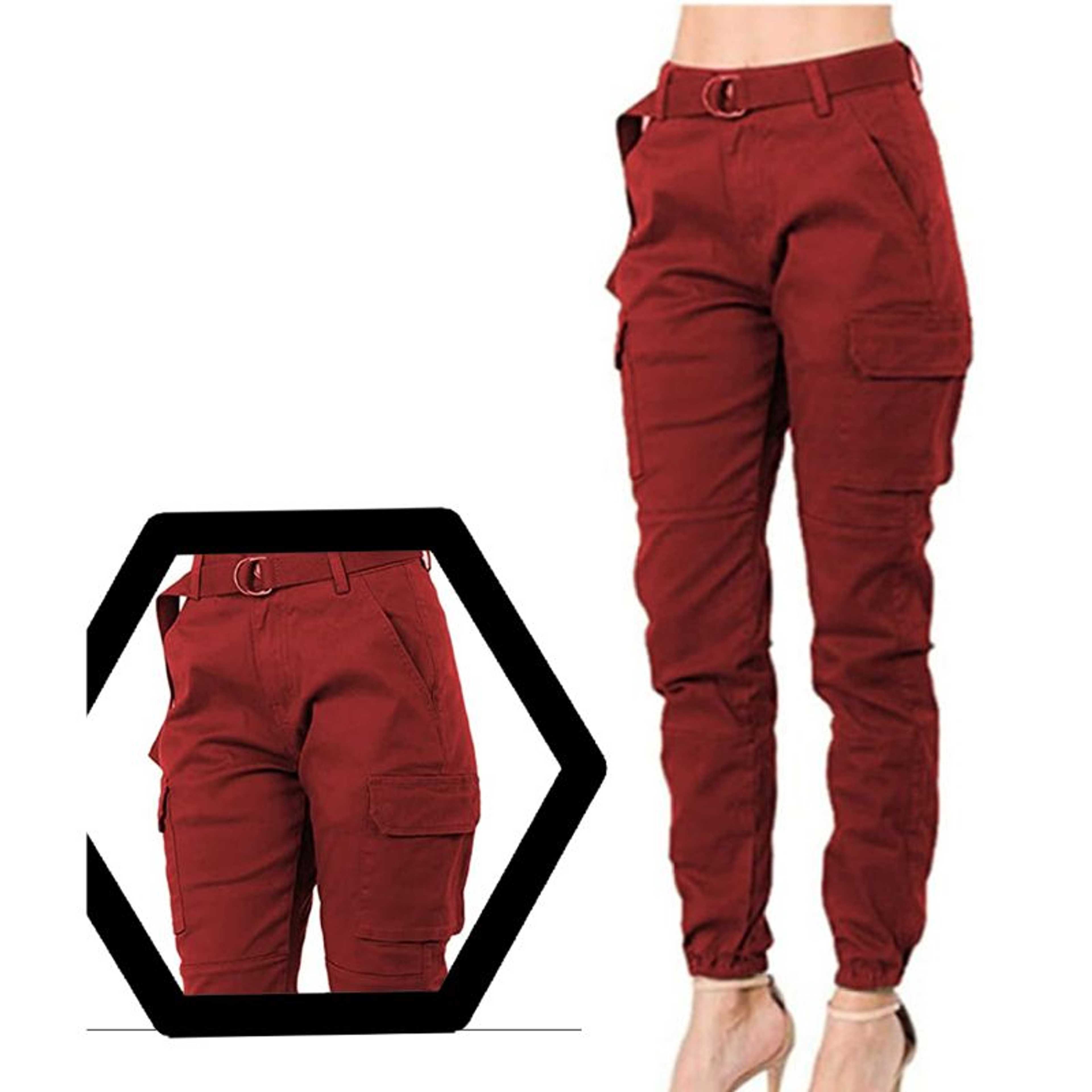 Red Color Rubahas Womens Cargo Trousers Ladies Trousers Jeans Pants
