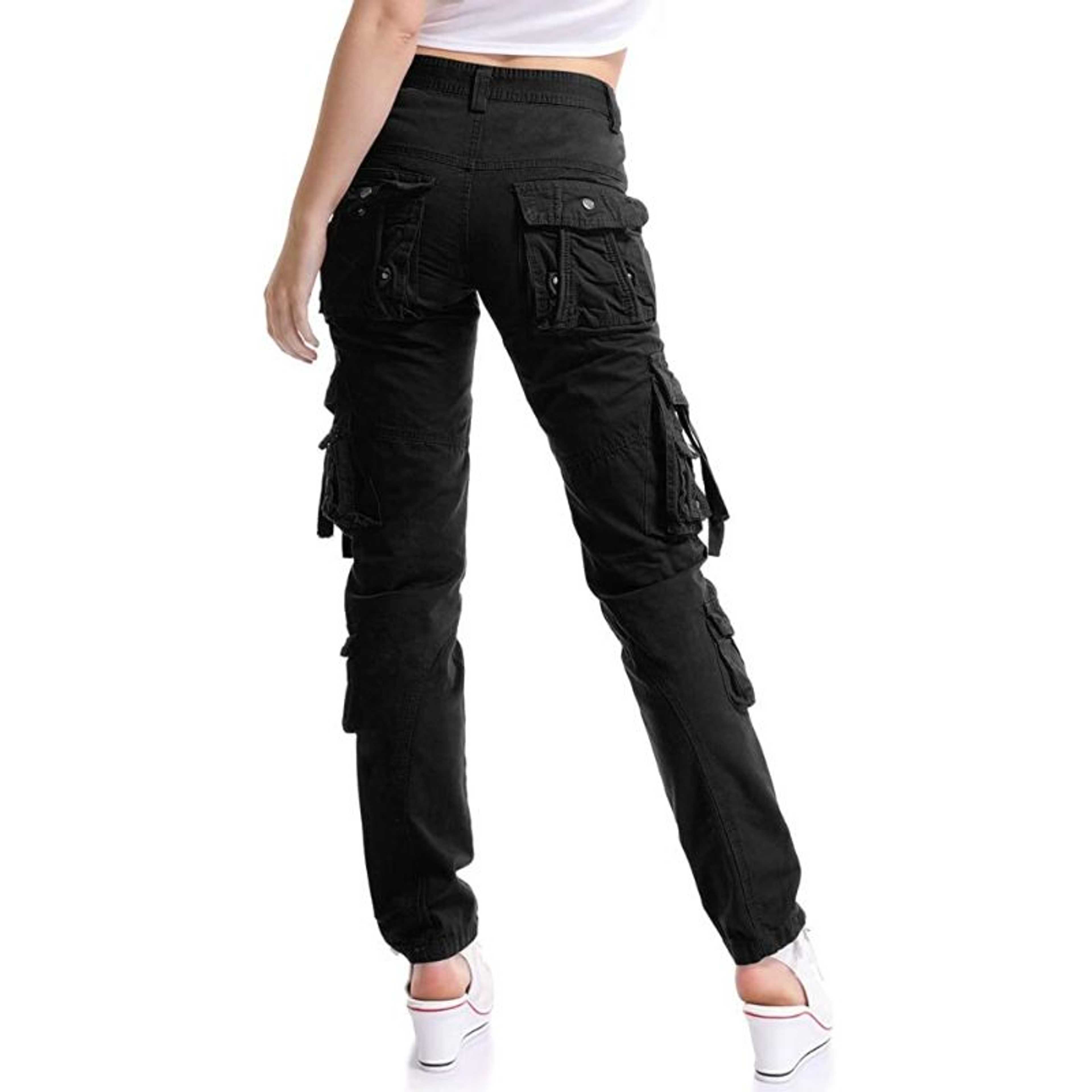 Black Color Rubahas Womens Cargo Trousers Ladies Trousers Jeans Pants