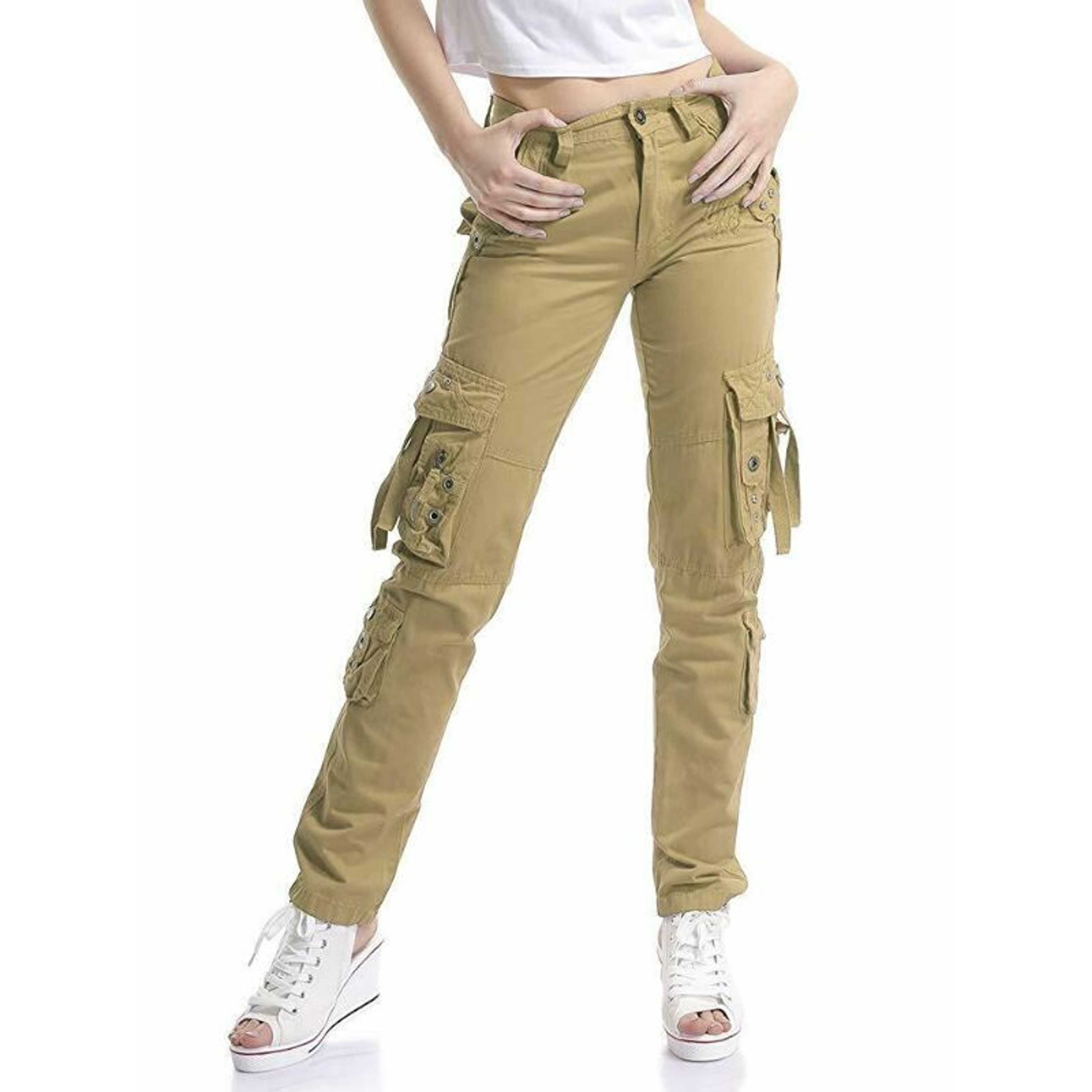 Khaki Color Rubahas Womens Cargo Trousers Ladies Trousers Jeans Pants