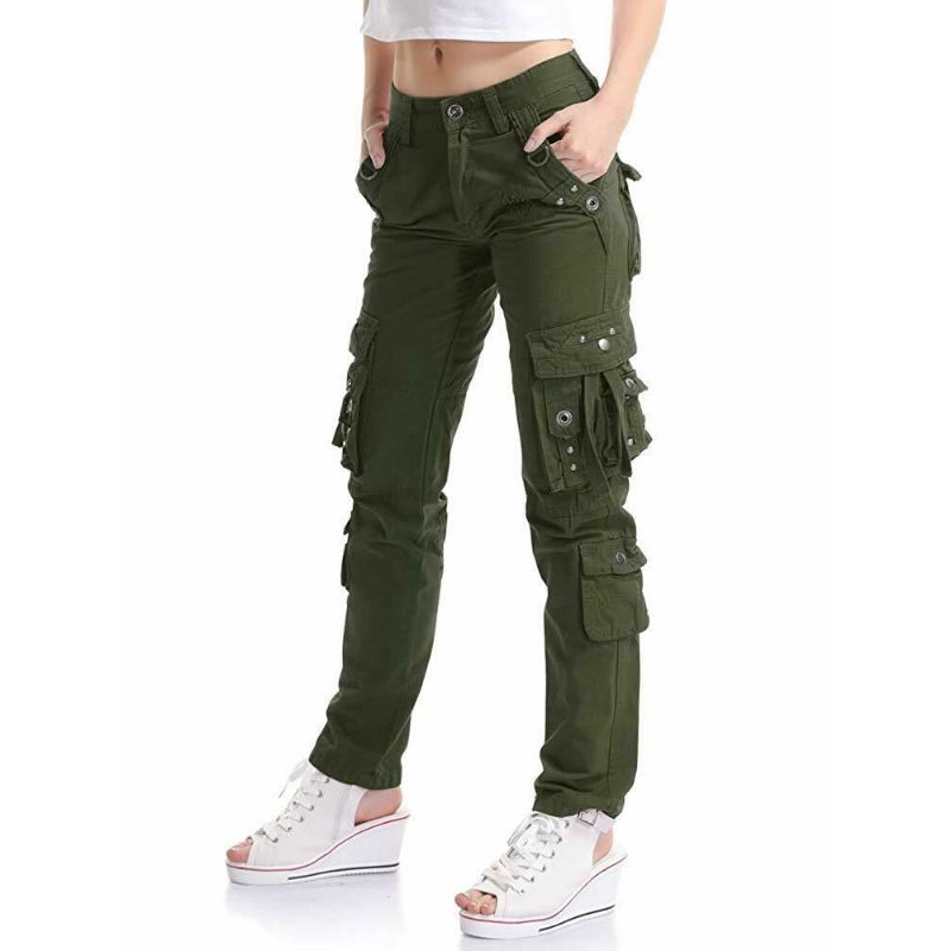 Olive Color Rubahas Womens Cargo Trousers Ladies Trousers Jeans Pants