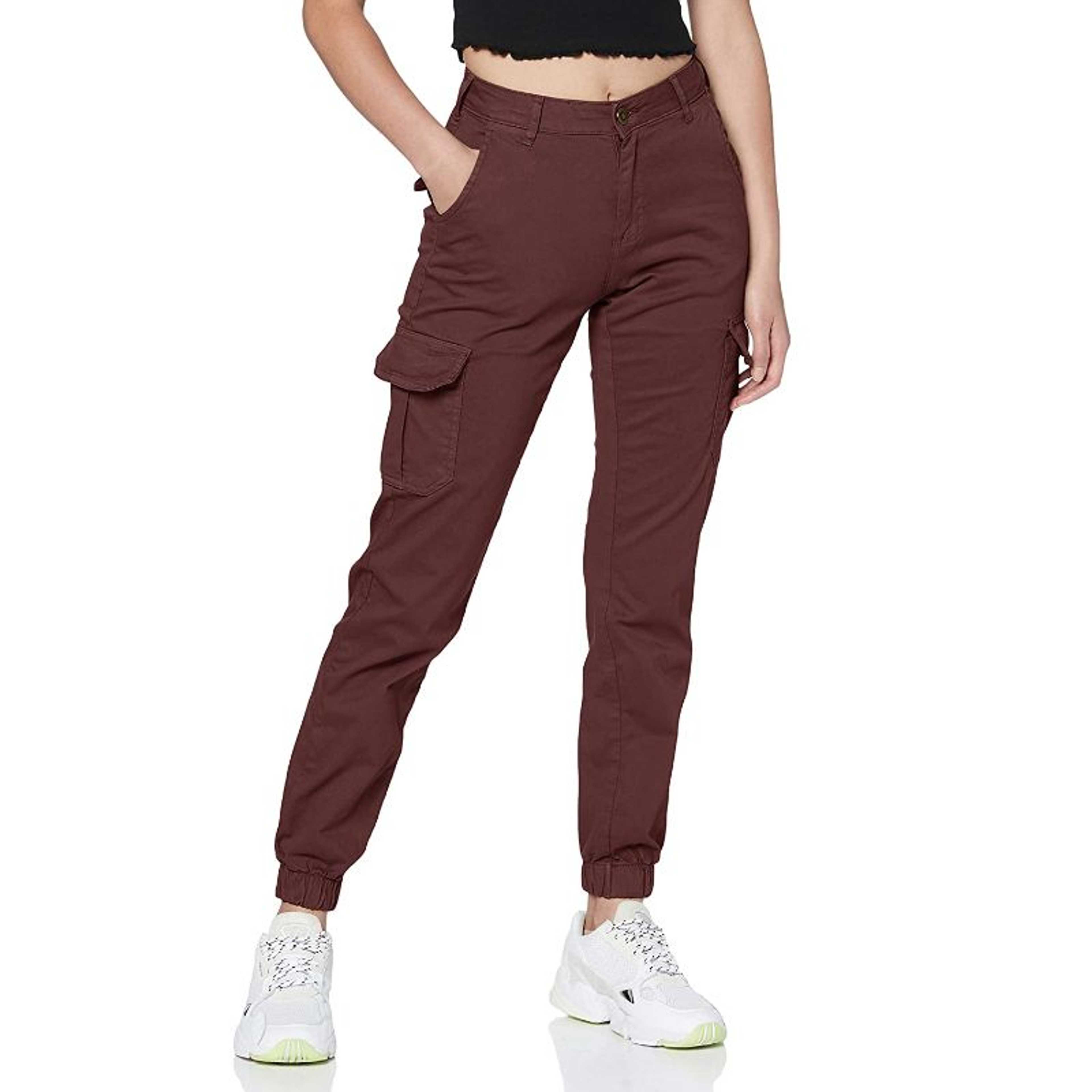 Maroon Color Rubahas Womens Cargo Trousers Ladies Trousers Jeans Pants