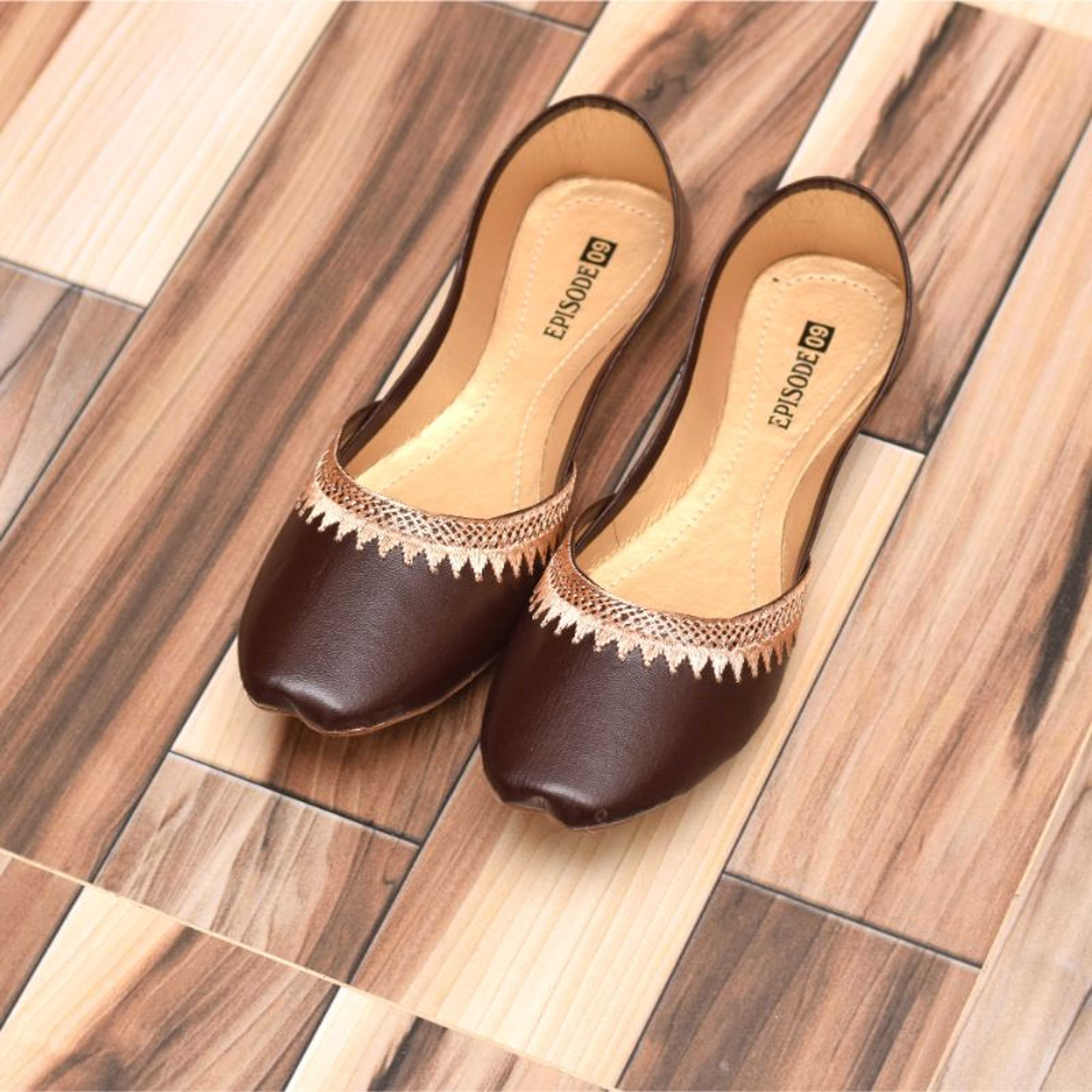 Brown Color Leather Khussa - D01