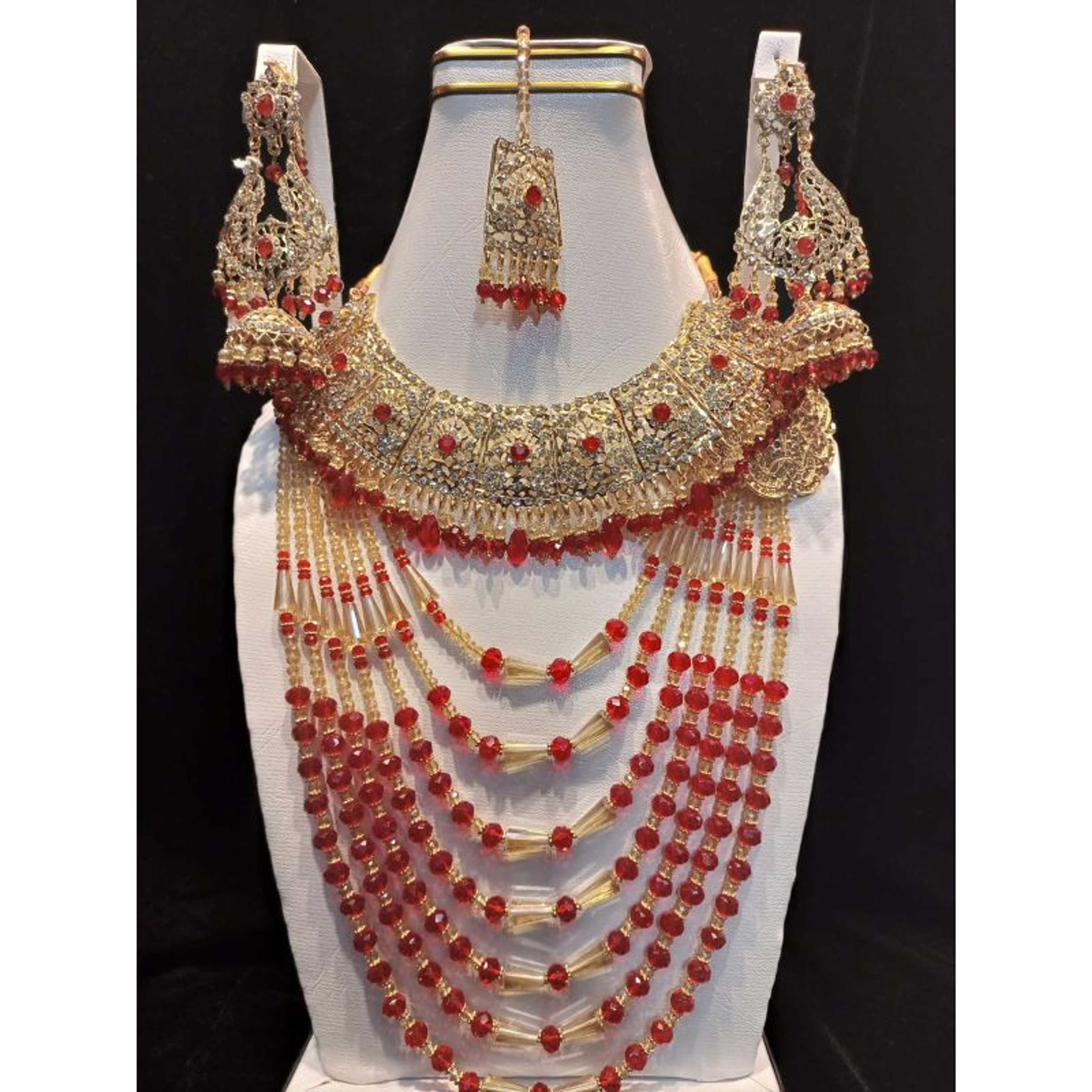 New Trending Bridal Jewelry Set With Red Pearls