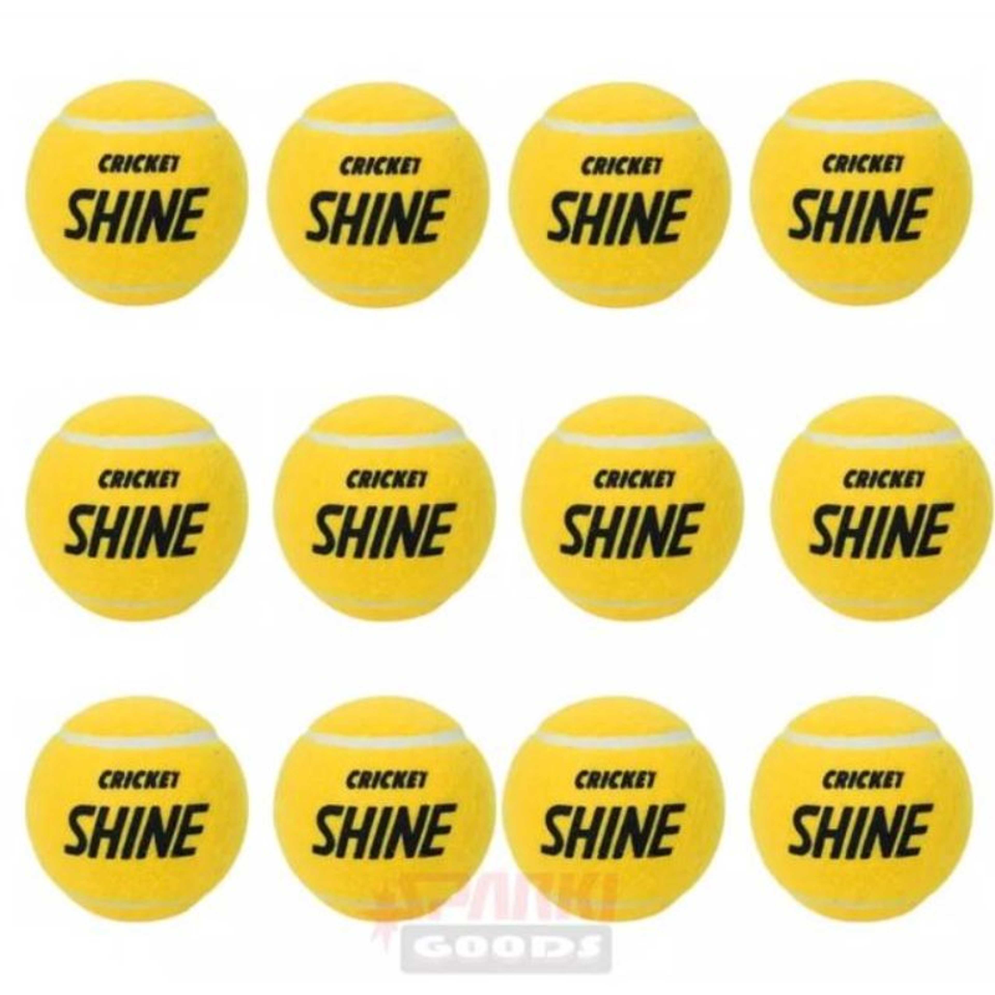 Pack Of 12 Shine Tennis Cricket Ball Tape Balls Yellow