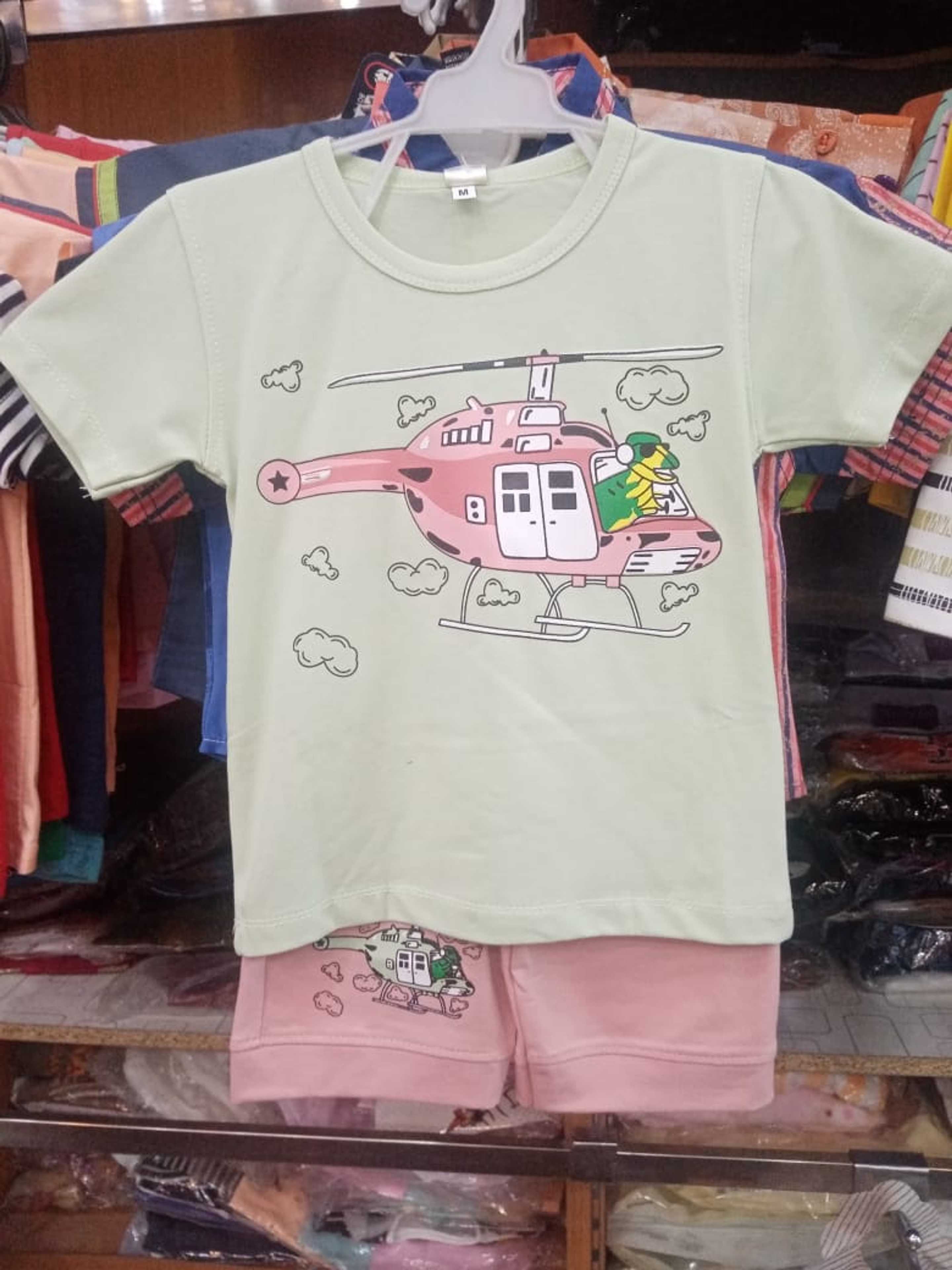 Kids helicopter print shorts and Tshirt