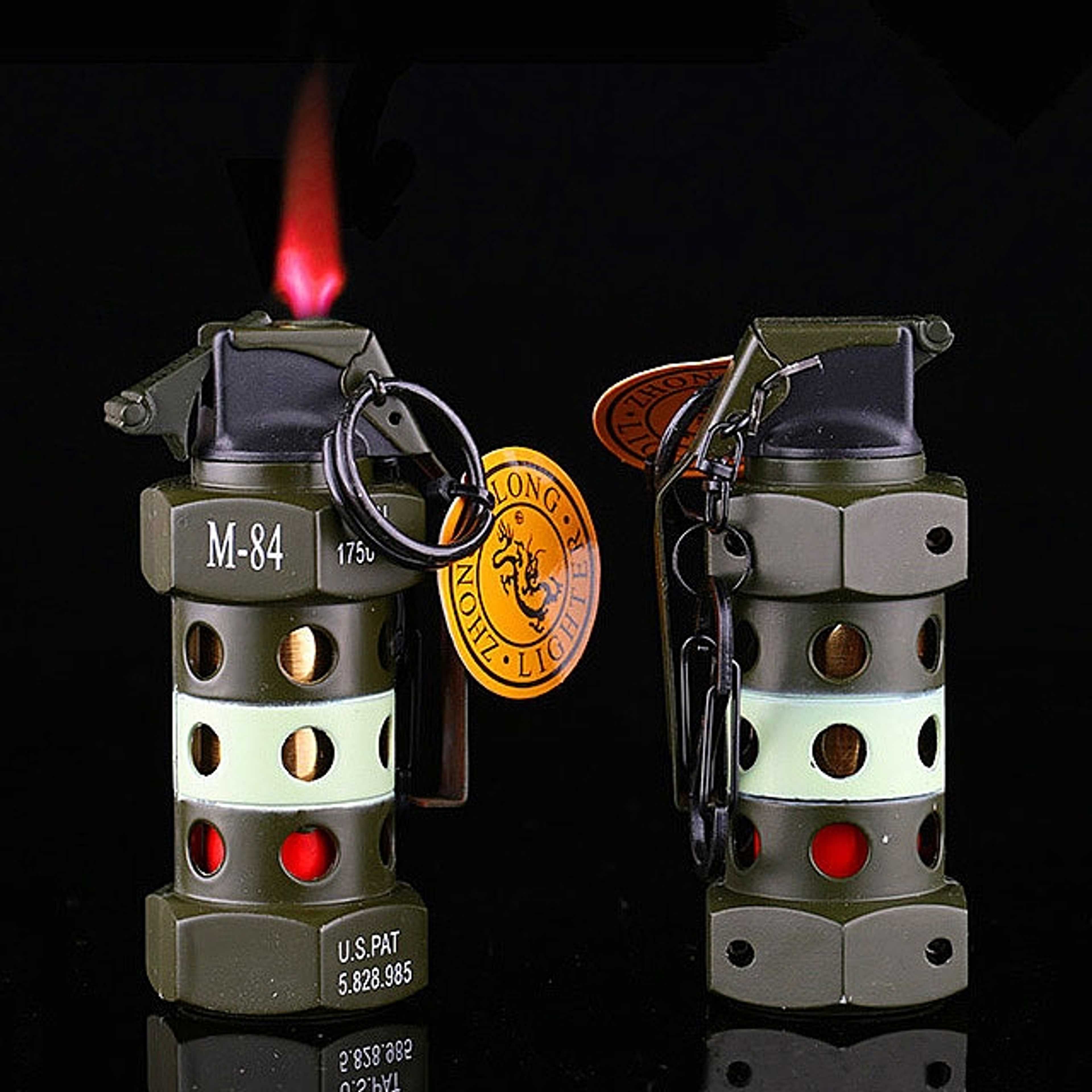 M-84 HAND GRENADE LIGHTER, GAS WINDPROOF LIGHTERS WITH KEYCHAIN