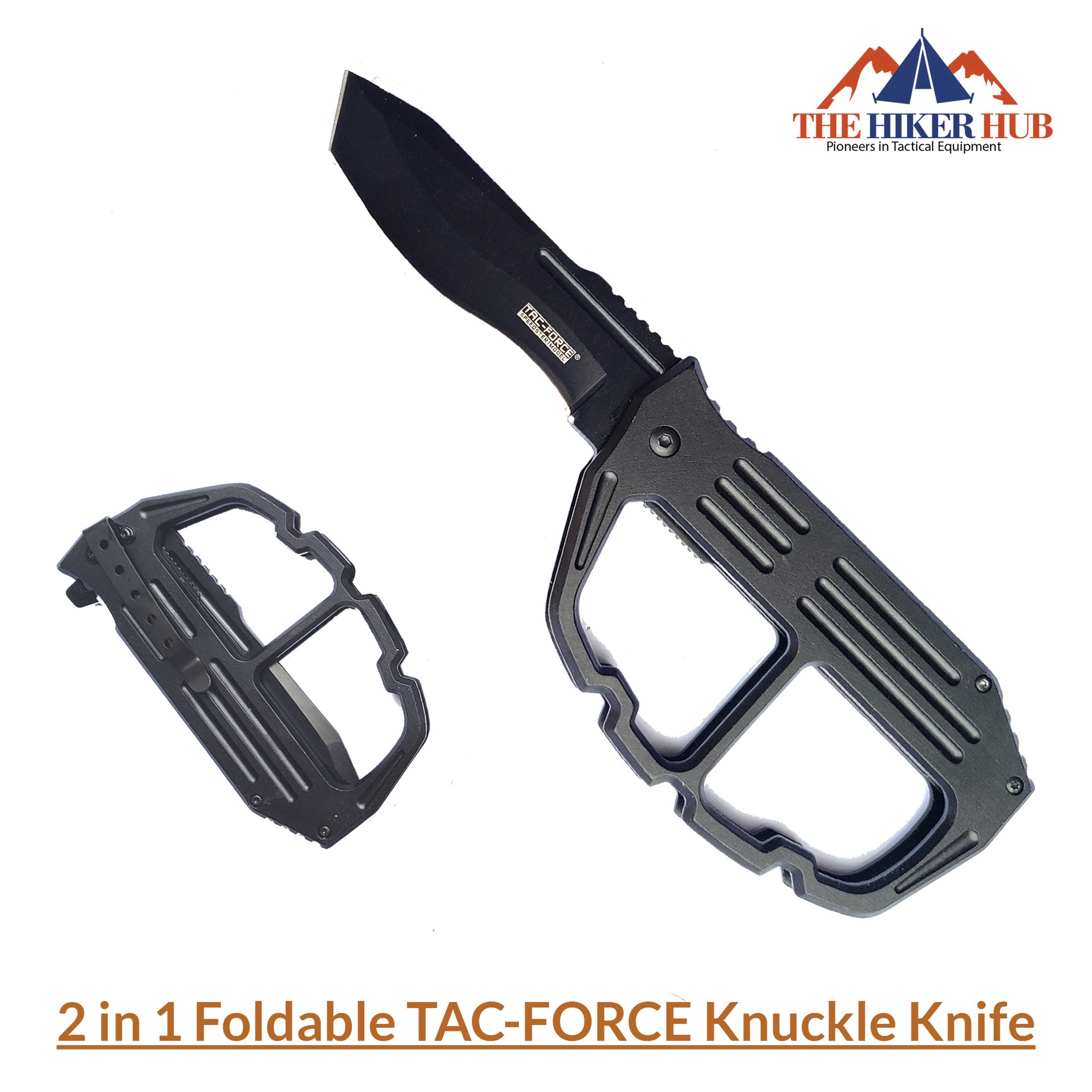Tac-Force Speedster TF-760 brass knuckles with concealed knife in black steel.